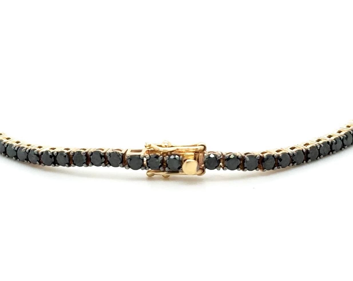 Round Cut Black Diamond Tennis Bracelet 3.60 Carats 14K Yellow Gold For Sale