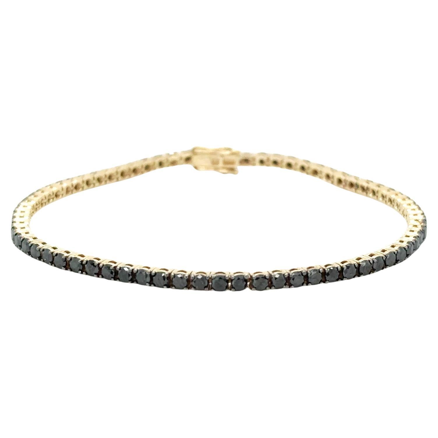 Bracelet tennis en or jaune 14 carats avec diamants noirs de 3,60 carats