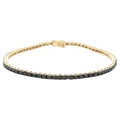 Bracelet tennis en or jaune 14 carats avec diamants noirs de 3,60 carats