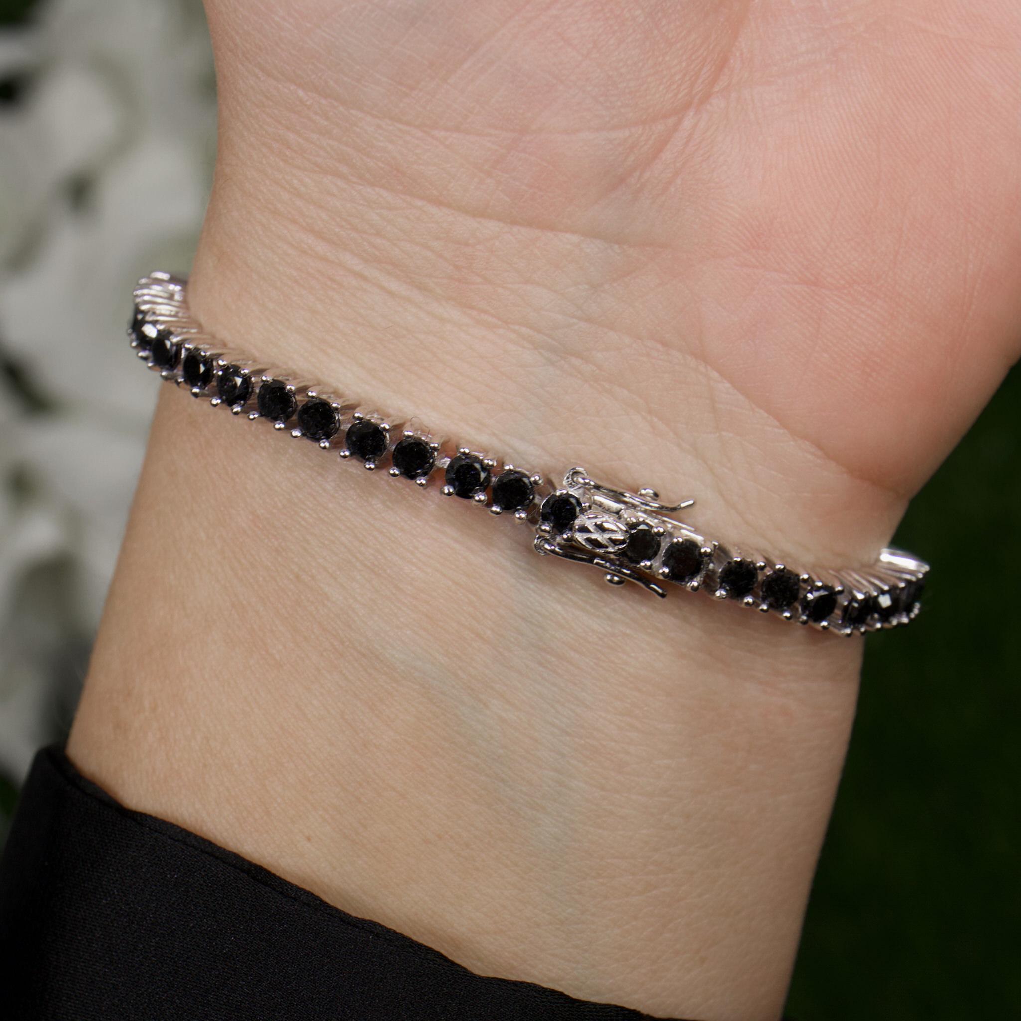 Round Cut Black Diamond Tennis Bracelet 4.6 Carats Sterling Silver