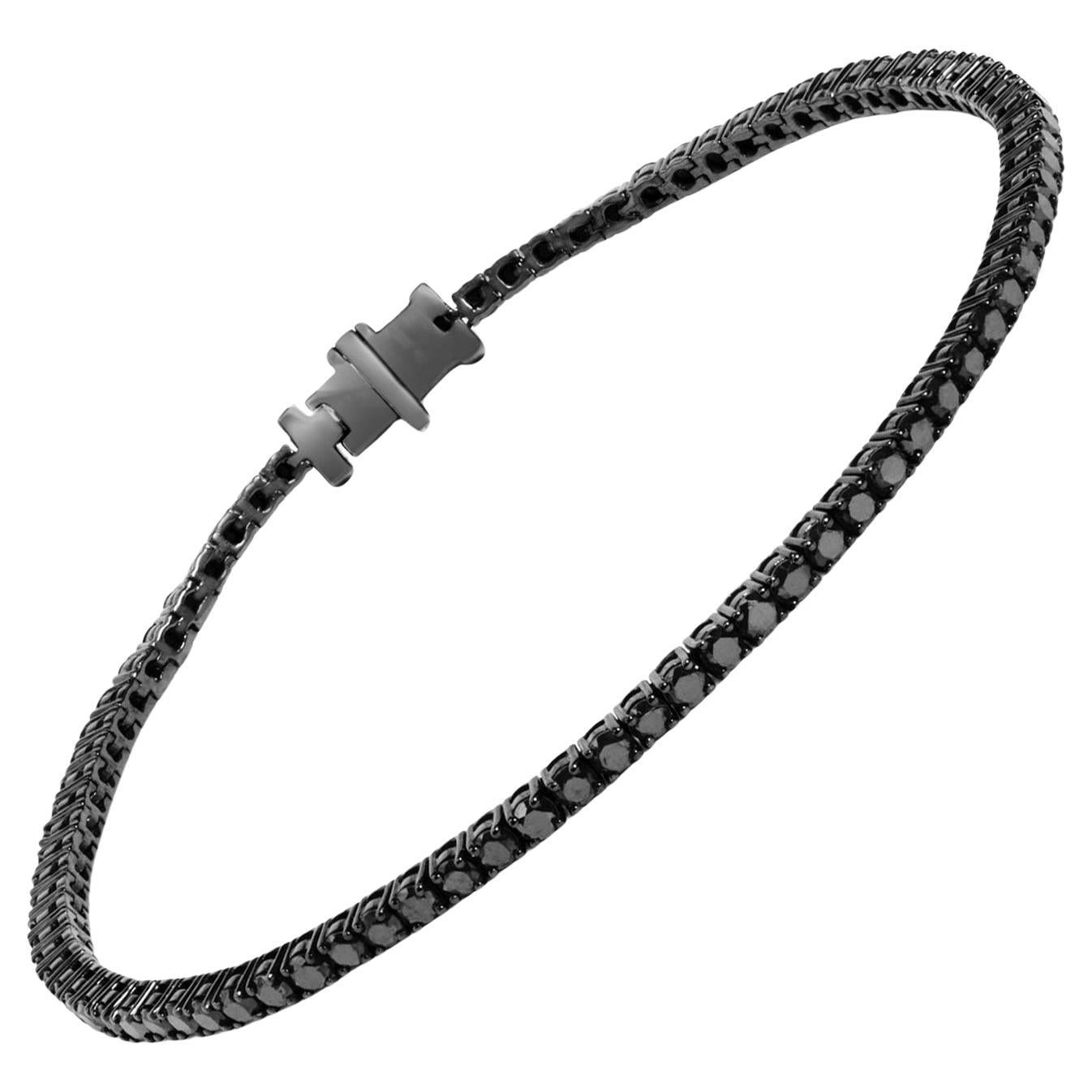 Bracelet tennis en diamants noirs 5 carats de 8,5 pouces en vente
