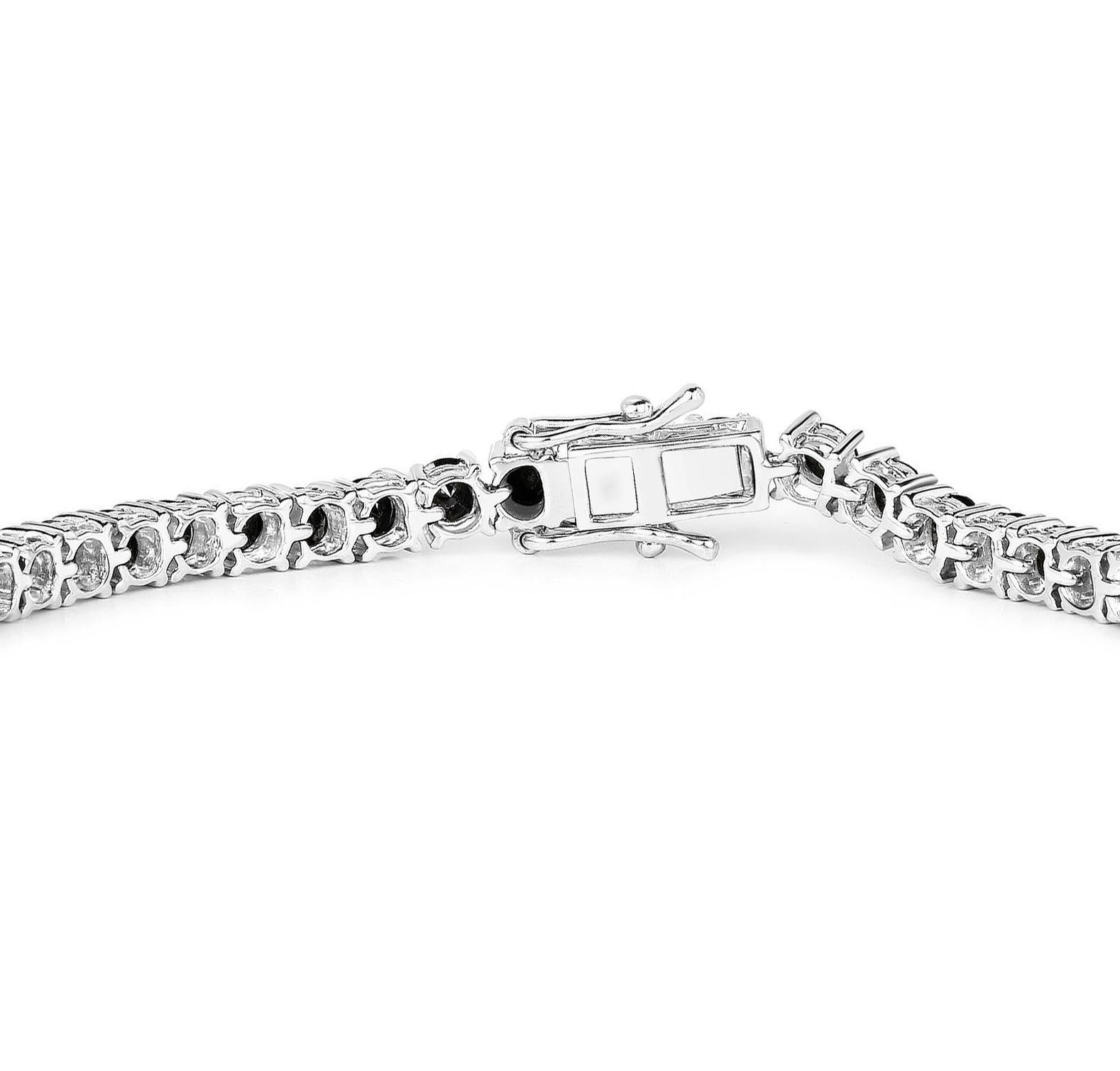 Black Diamond Tennis Bracelet 5.40 Carats 18K White Gold Plated Sterling Silver For Sale 2