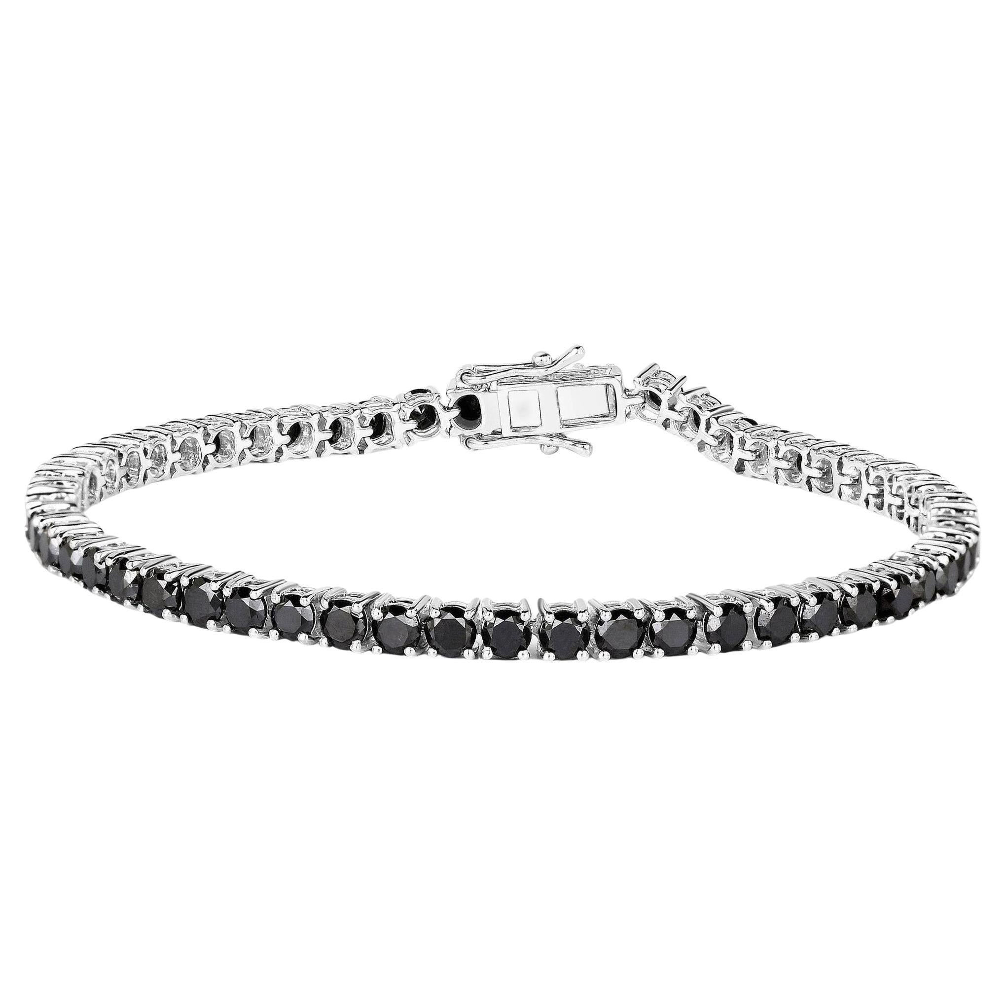 Black Diamond Tennis Bracelet 5.40 Carats 18K White Gold Plated Sterling Silver For Sale