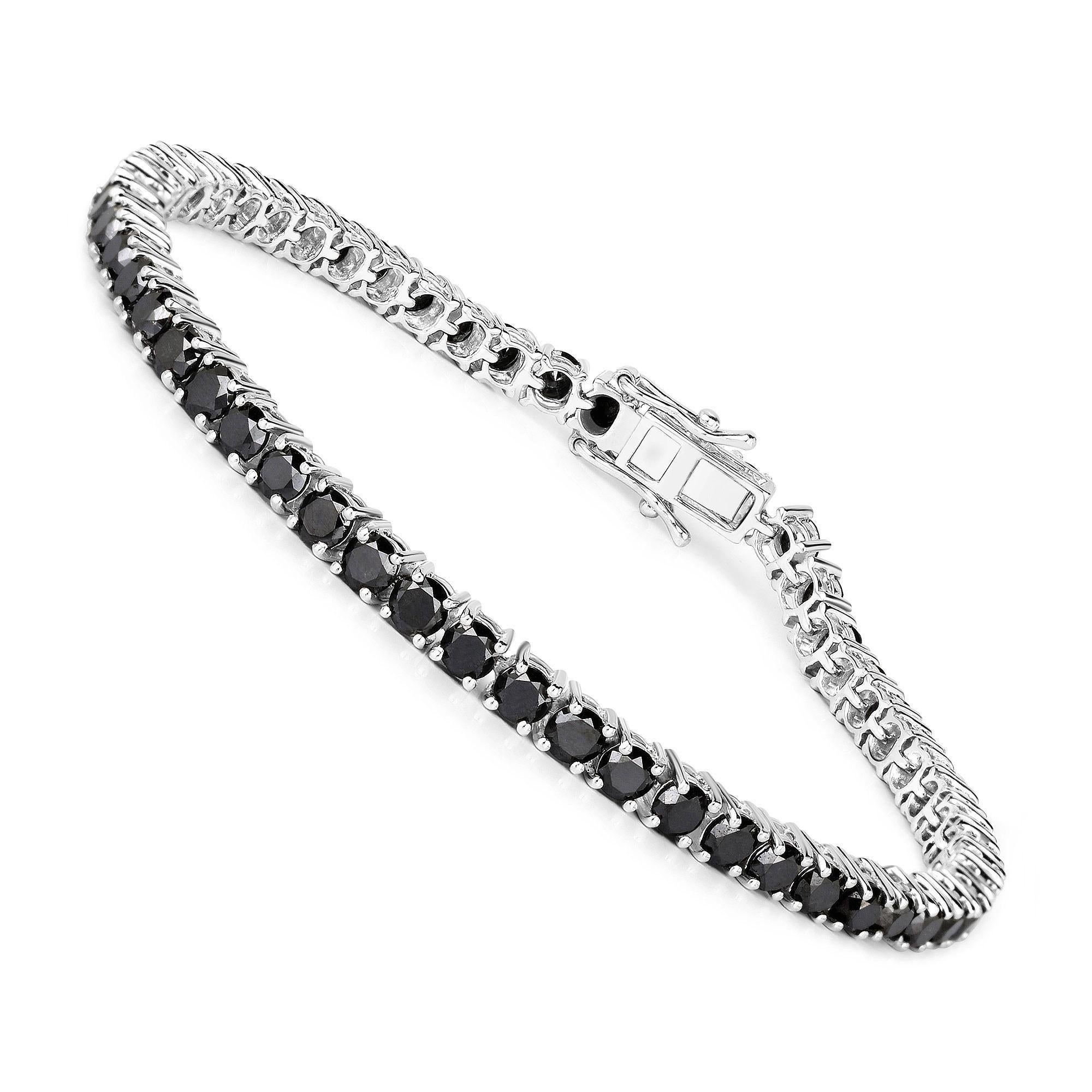 Contemporary Black Diamond Tennis Bracelet 5.40 Carats Sterling Silver For Sale