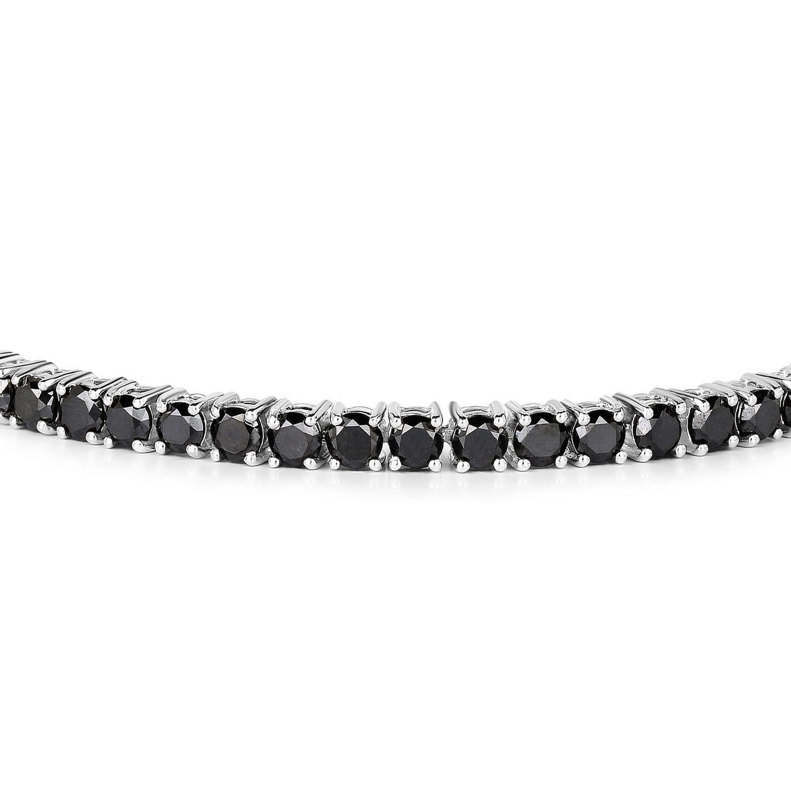 Taille ronde Bracelet tennis en argent sterling et diamants noirs de 5,40 carats en vente