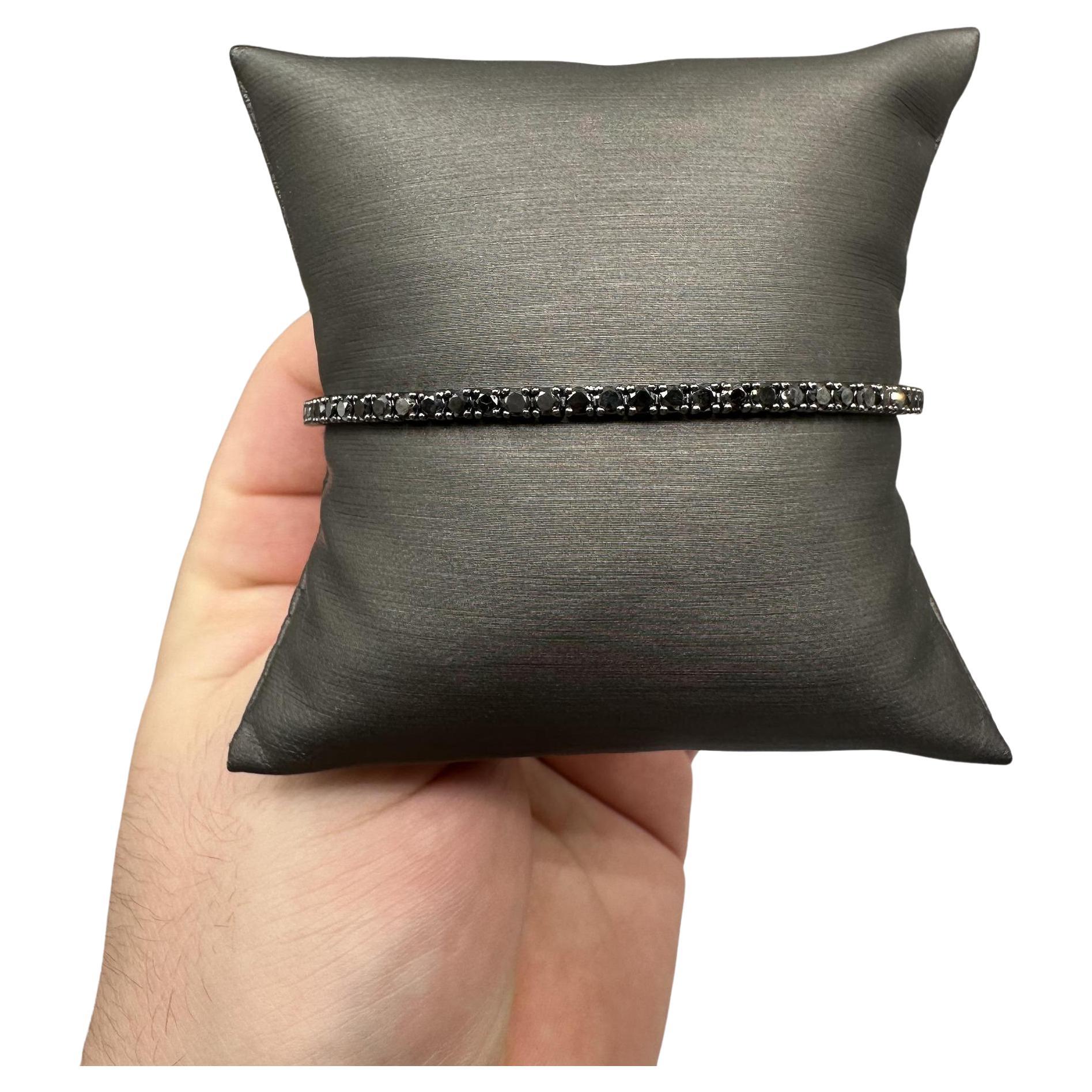 Pulsera de Tenis de Diamantes Negros en Oro Blanco de 14kt - 4,84ctw, 8in, Nuevo