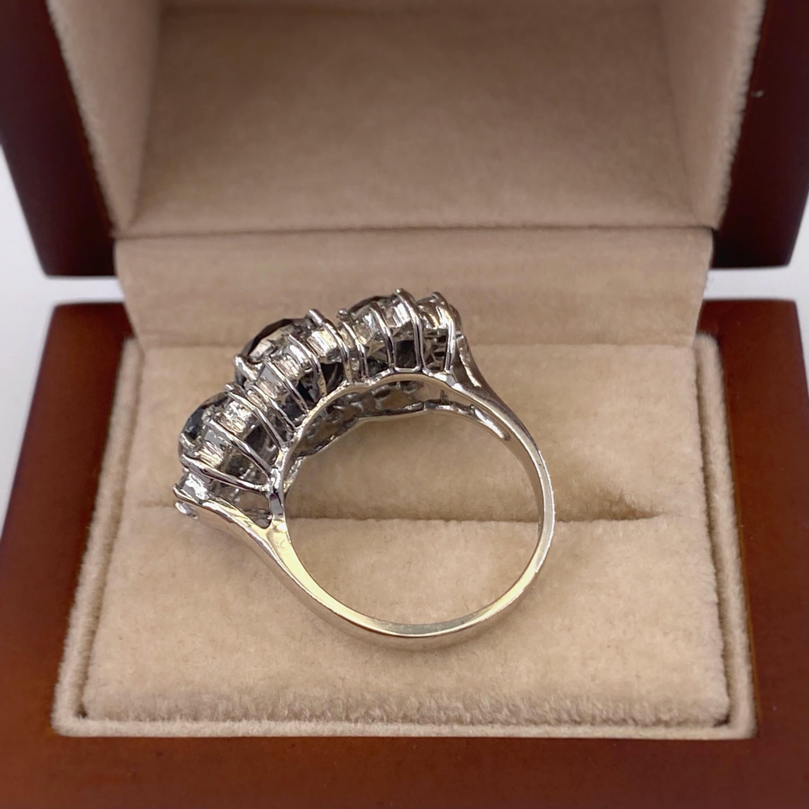 Black Diamond Three-Stone Engagement Ring 5.65 Carat in 14 Karat White Gold 1