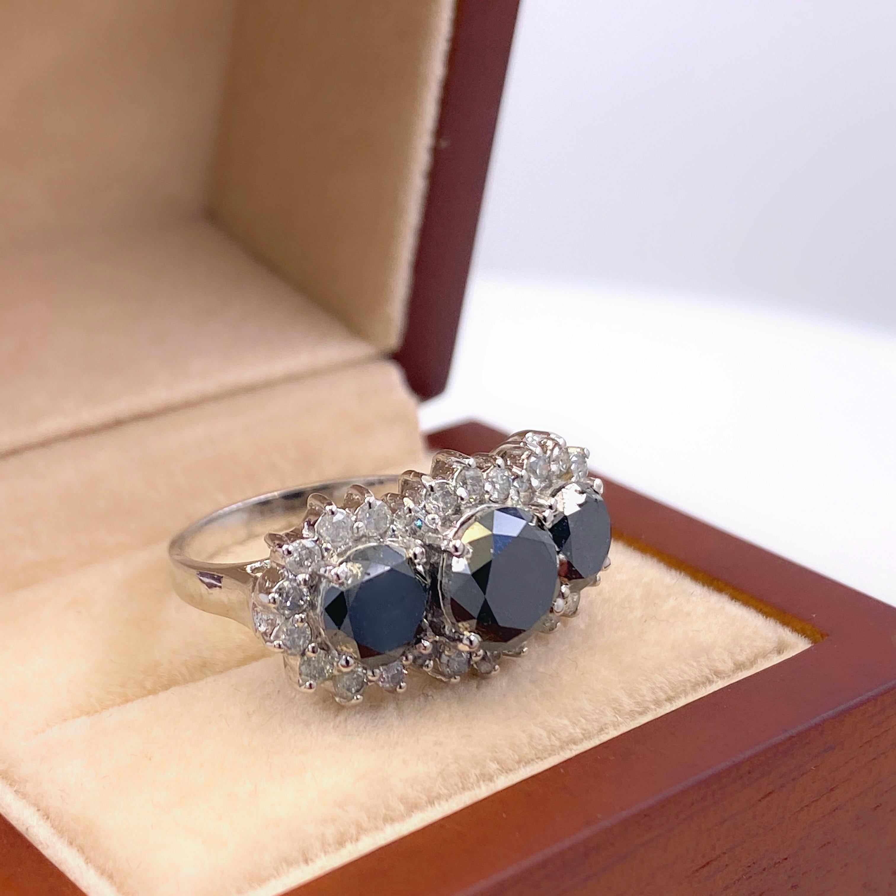 Black Diamond Three-Stone Engagement Ring 5.65 Carat in 14 Karat White Gold 2