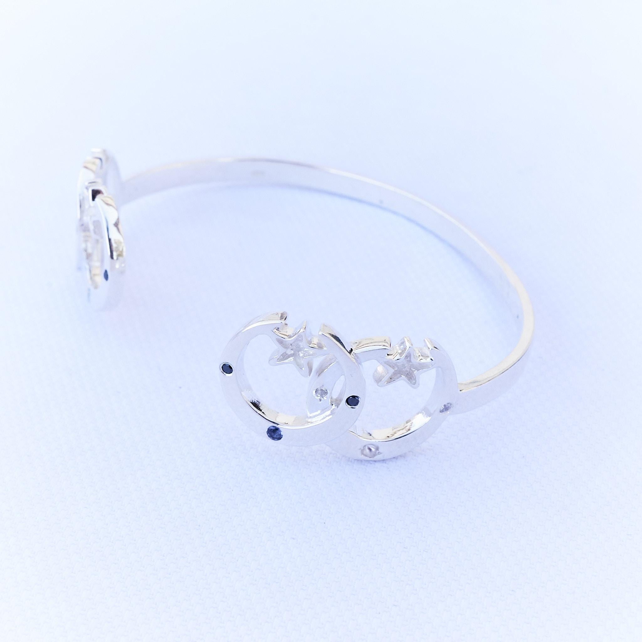 Black Diamond Toumaline Iolite Crescent Moon Bangle Bracelet Silver J Dauphin For Sale 4