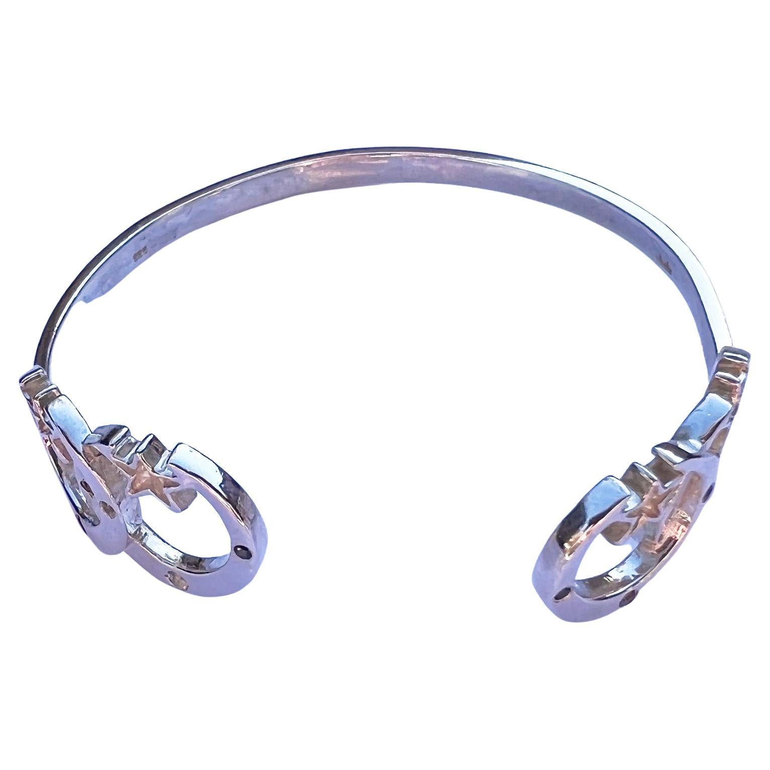 Black Diamond Toumaline Iolite Crescent Moon Bangle Bracelet Silver J Dauphin For Sale 1