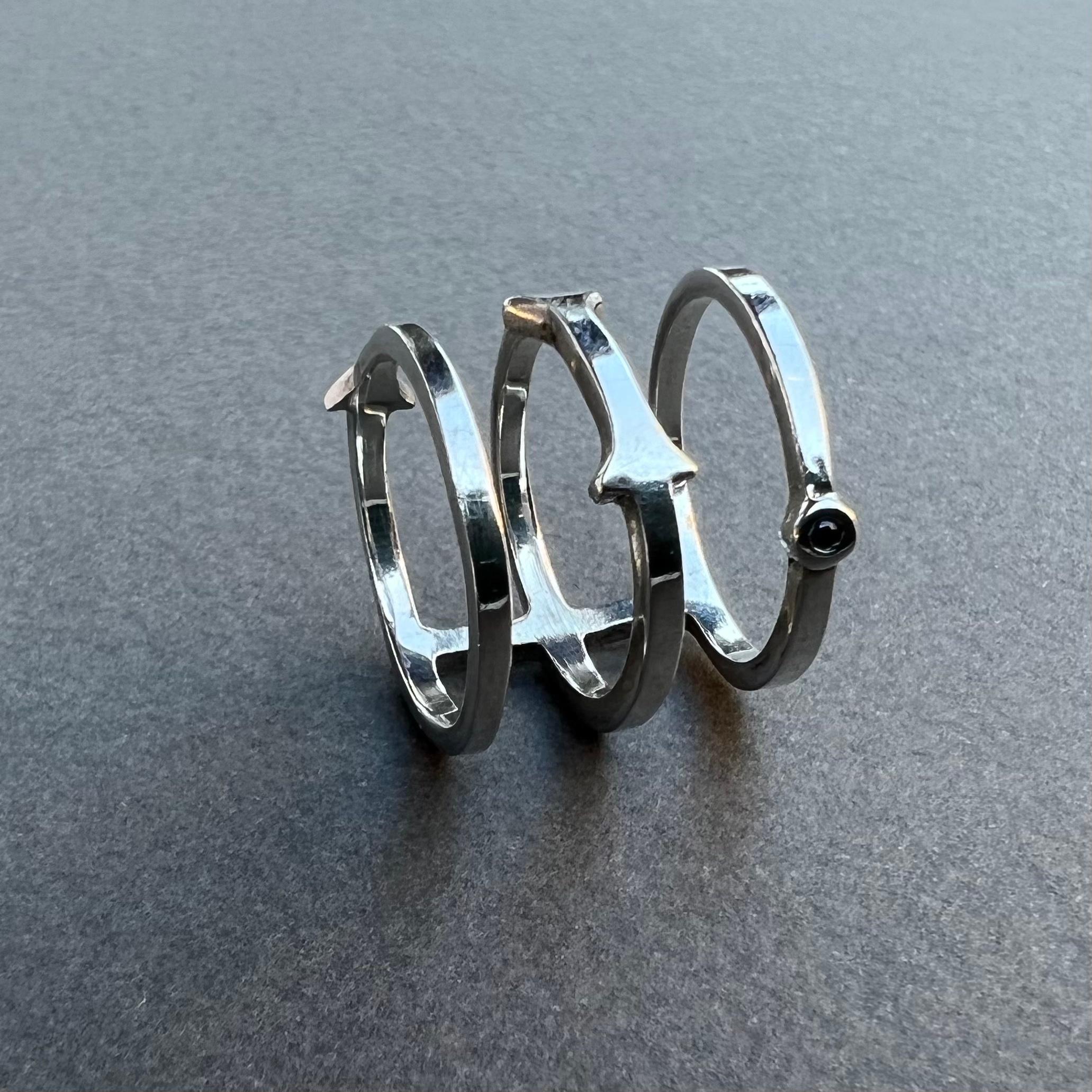 Contemporary Black Diamond Triple Band Ring White Gold Ring J Dauphin For Sale