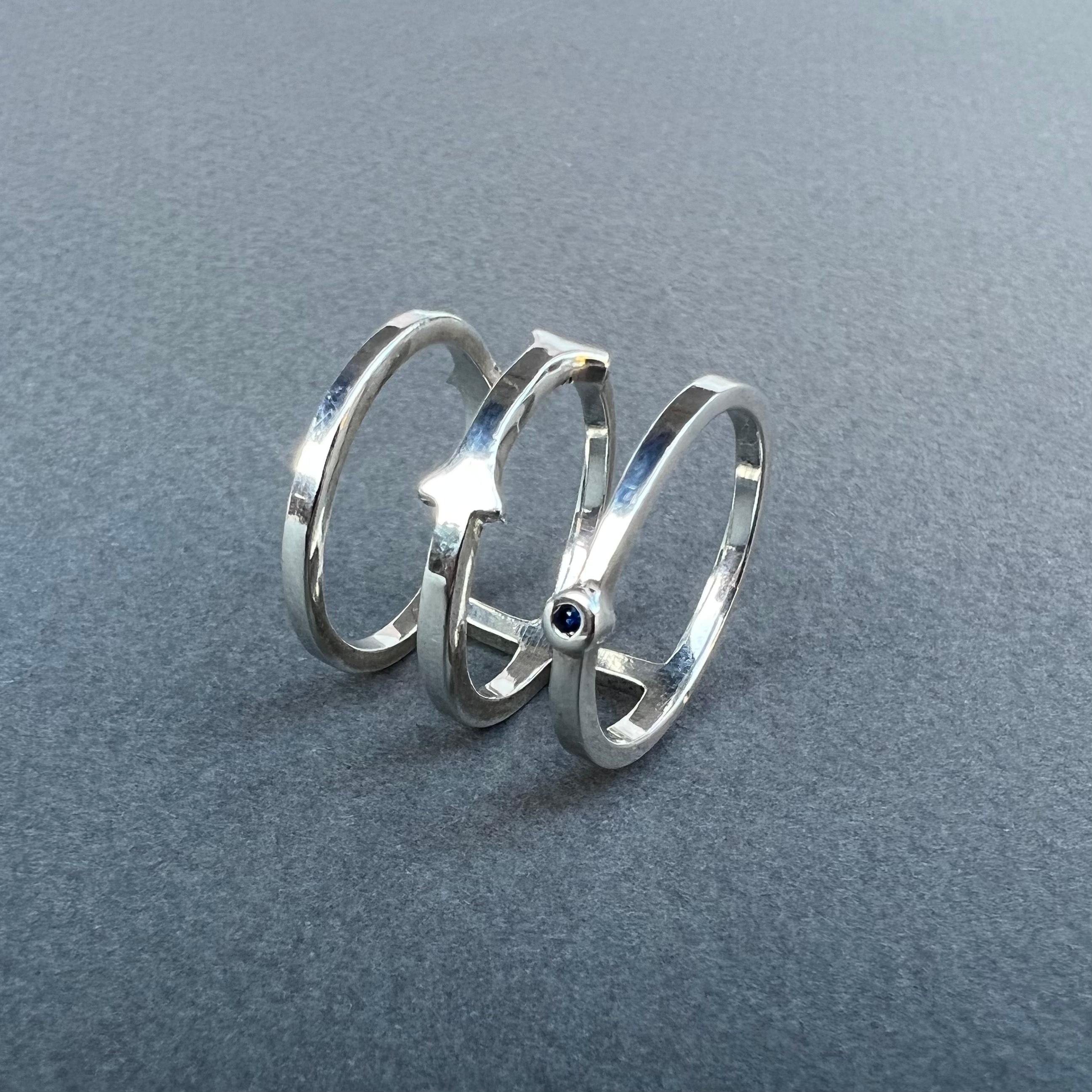 Brilliant Cut Black Diamond Triple Band Ring White Gold Ring J Dauphin For Sale