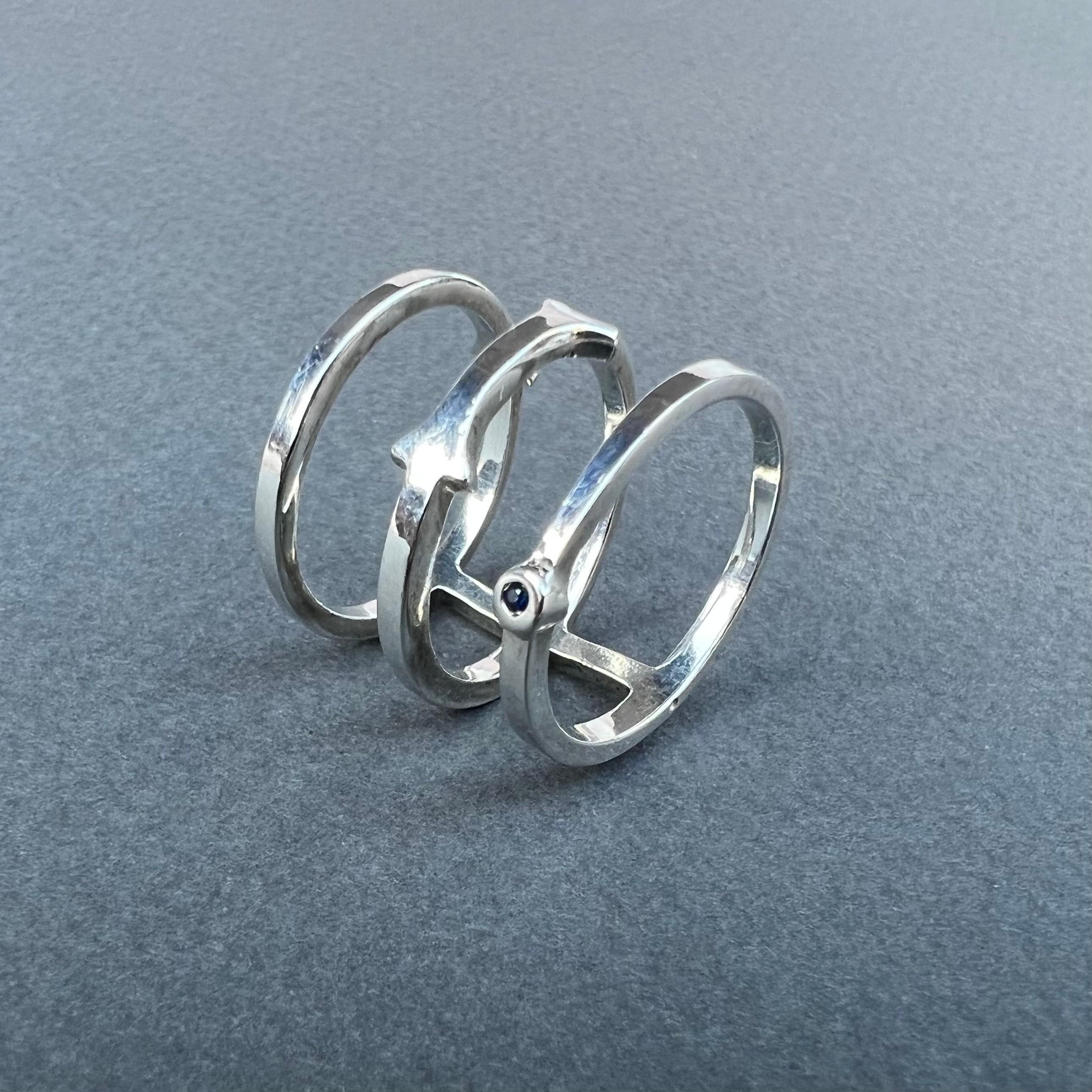 Black Diamond Triple Band Ring White Gold Ring J Dauphin In New Condition For Sale In Los Angeles, CA