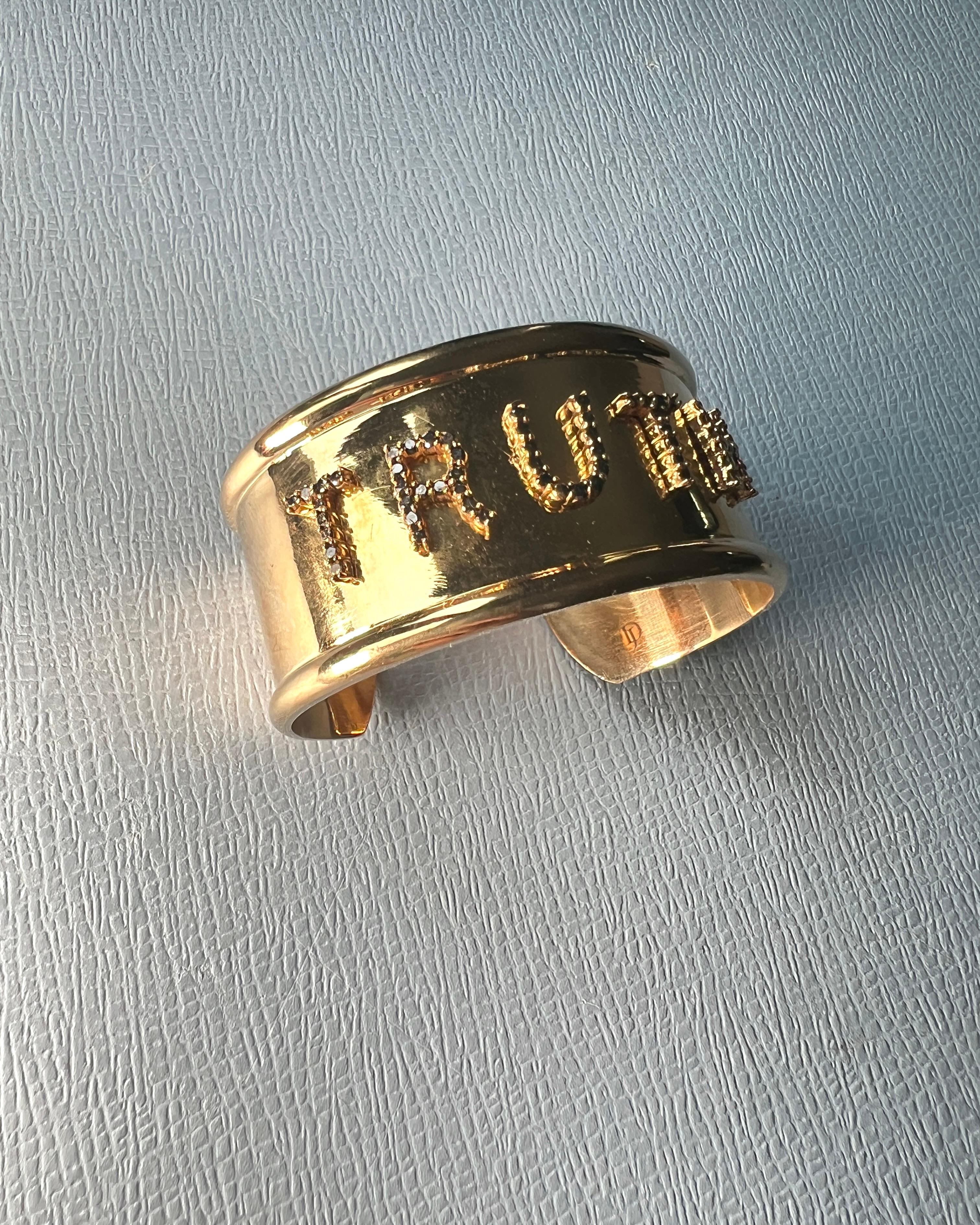 Women's Black Diamond Truth Letter Cuff Bracelet Gold Plate For Sale