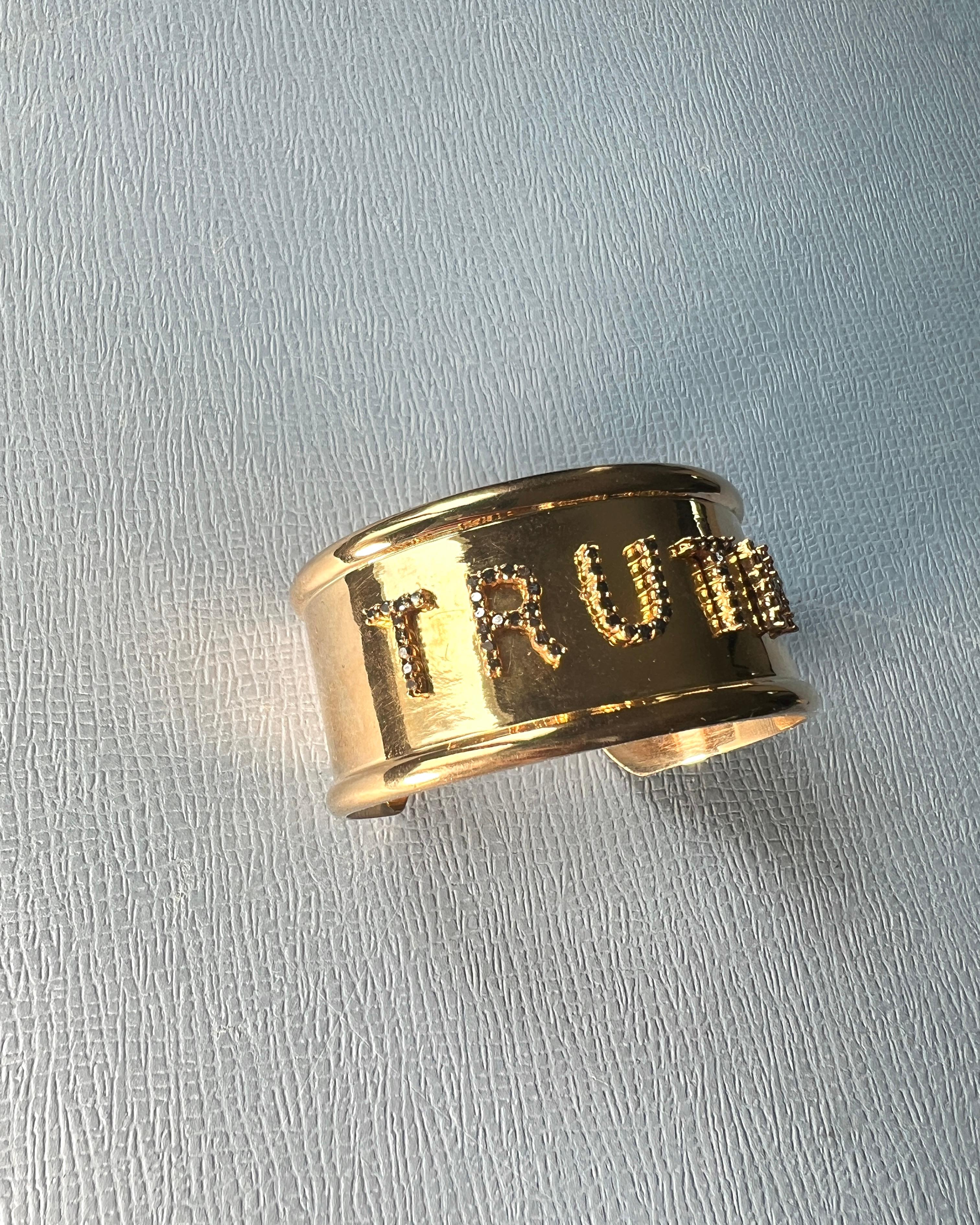 Black Diamond Truth Letter Cuff Bracelet Gold Plate For Sale 2