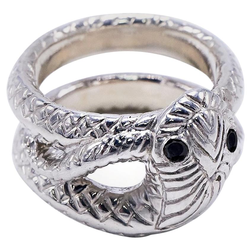 Black Diamond Victorian Style Snake Ring Silver Cocktail Ring J Dauphin For Sale