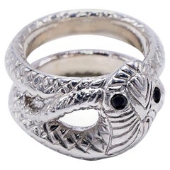 Bague cocktail serpent en argent et diamant noir de style victorien J Dauphin