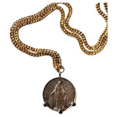 Black Diamond Virgin Mary Medal Chain Necklace Silver Gold Plate