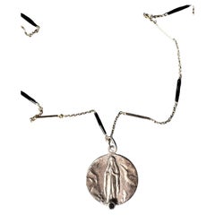 Virgin Mary Medal Necklace Black Diamond Enamel Chain