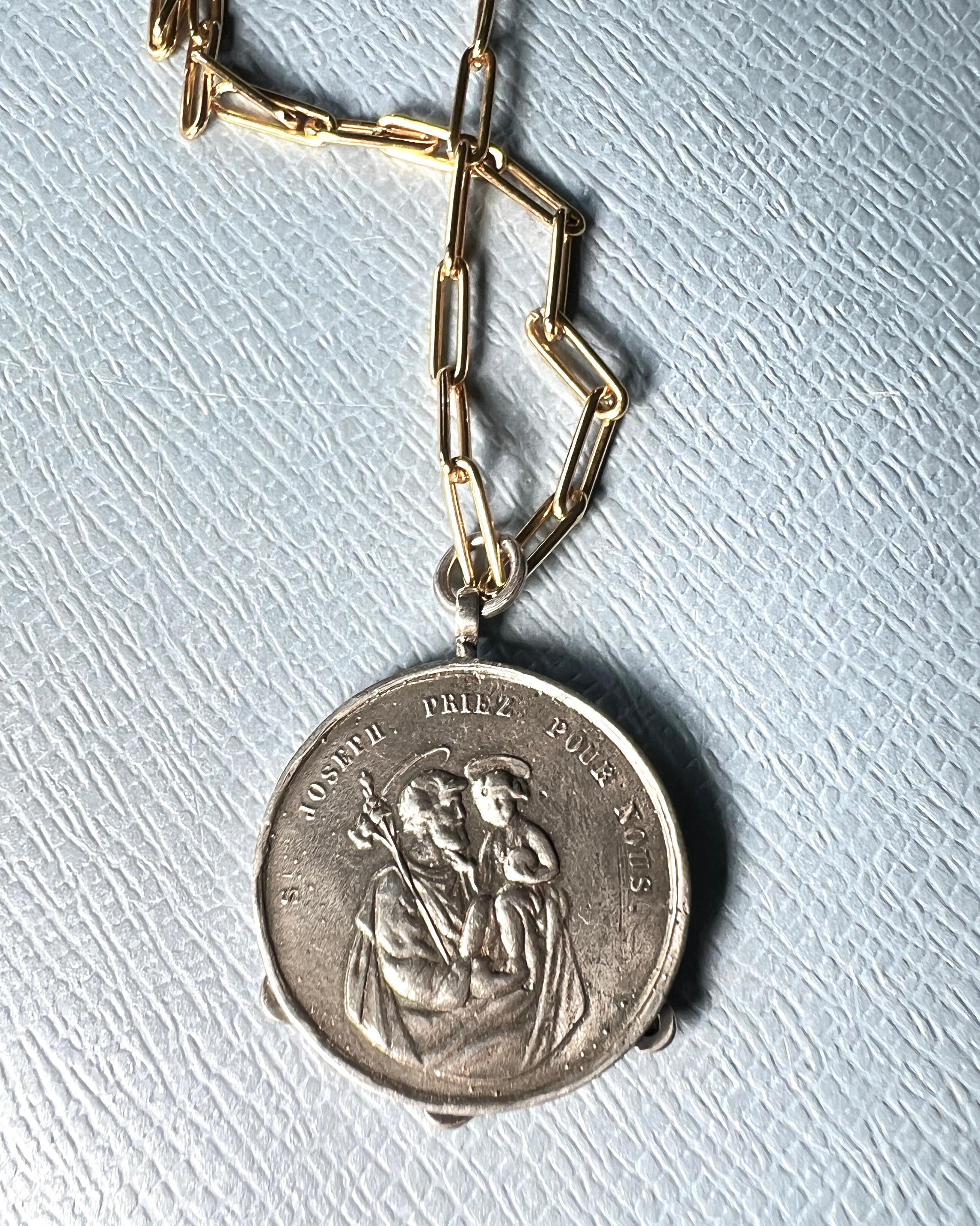 Black Diamond Virgin Mary Medal Necklace Gold Chain For Sale 3