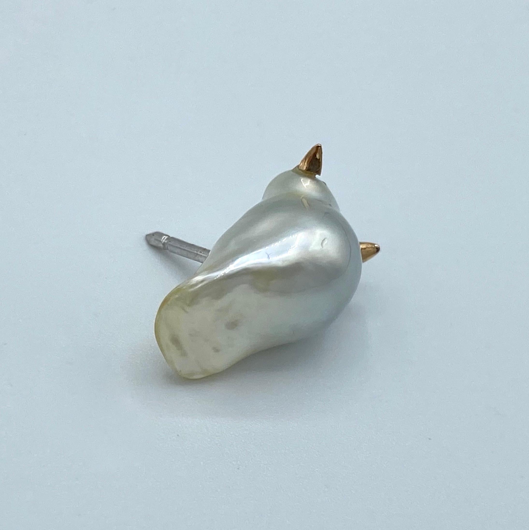 Black Diamond White 18 Karat Gold Dove South Sea Pearl Pin Made in Italy 3