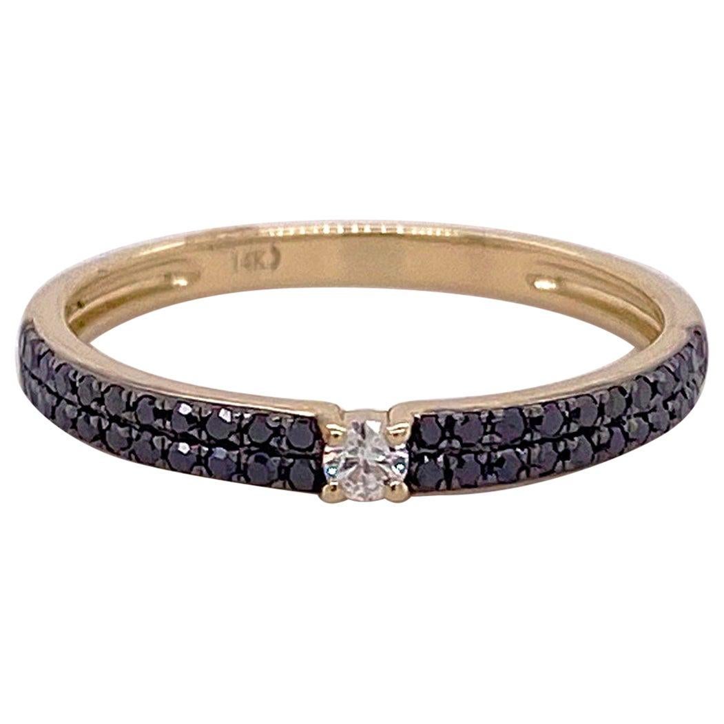 Black Diamond White Diamond Ring 14 Karat Gold Ring, Half Eternity Band, Black