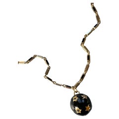 Star Orb Necklace Black Enamel Black Diamond White Diamond