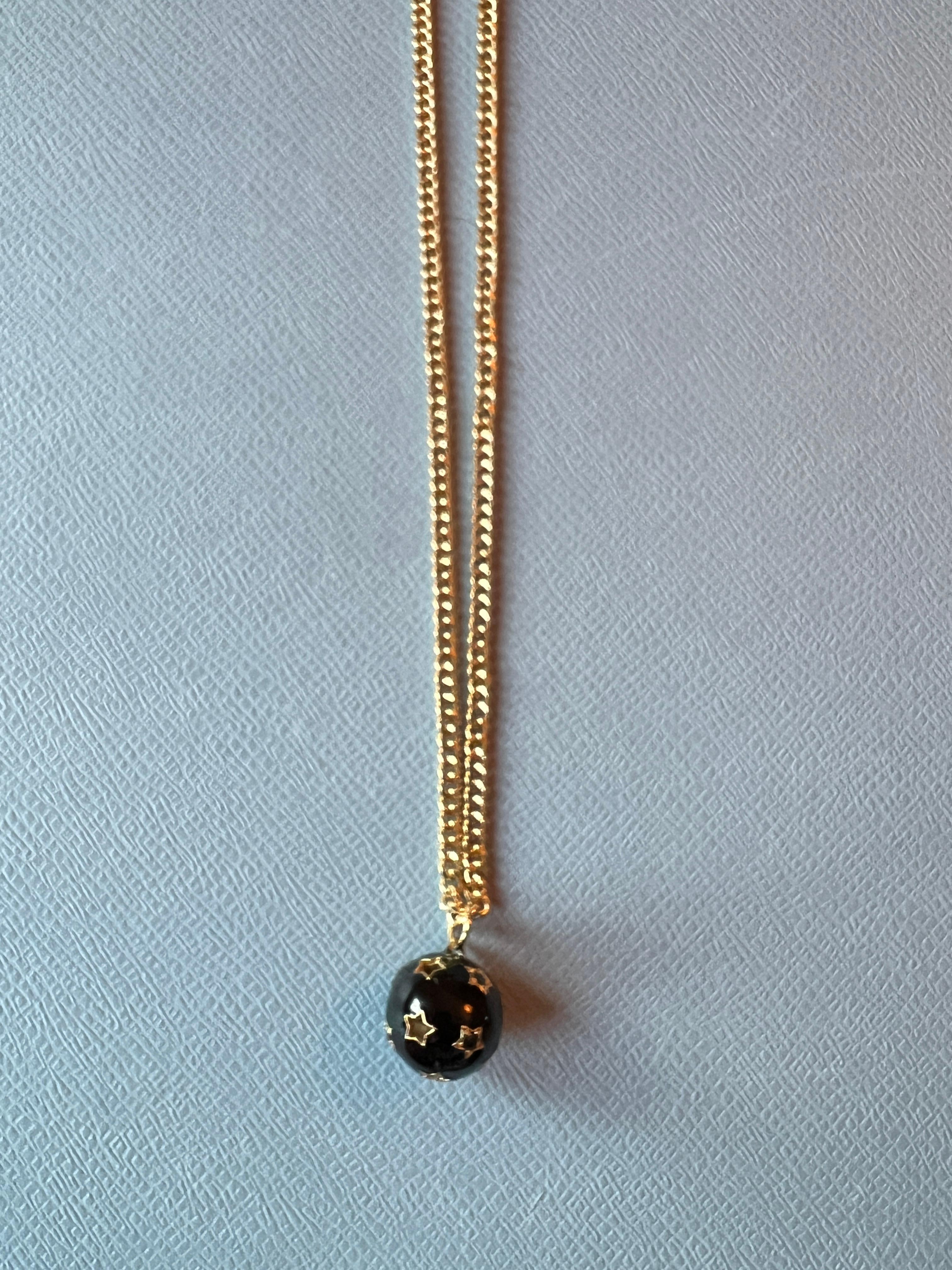 Black Diamond White Diamond Star Ball Necklace Victorian Style Black Enamel For Sale 6
