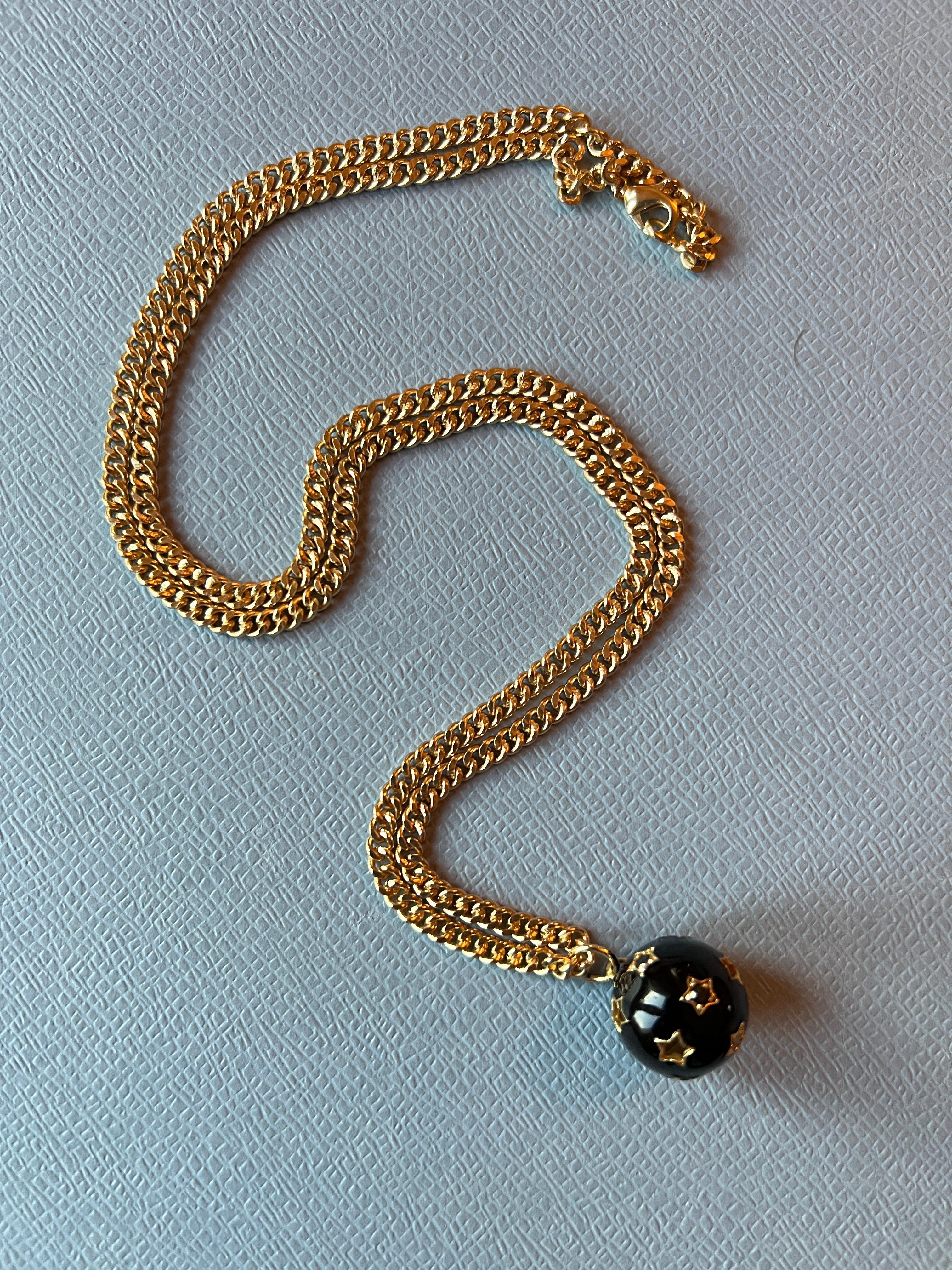 Black Diamond White Diamond Star Ball Necklace Victorian Style Black Enamel For Sale 7