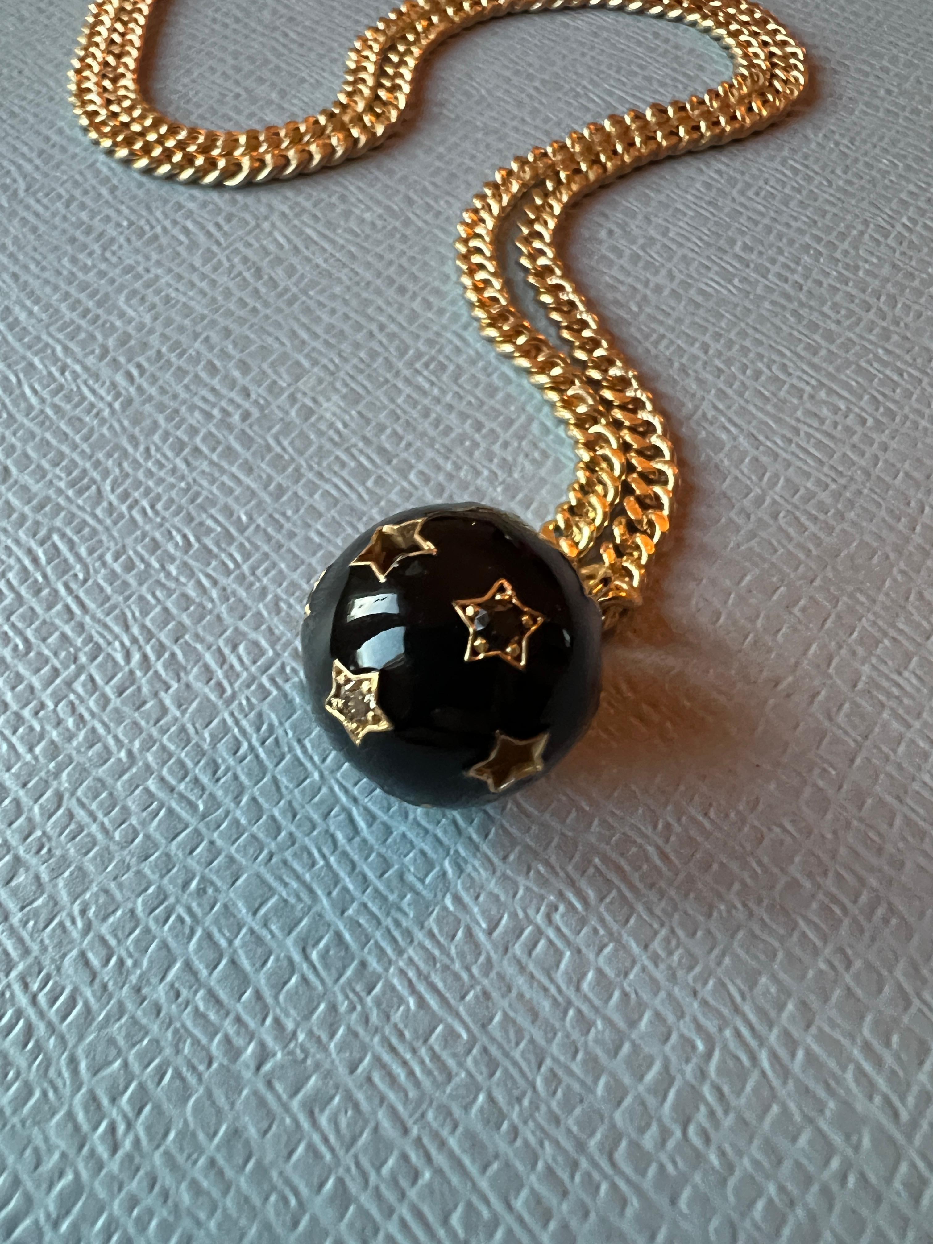 Black Diamond White Diamond Star Ball Necklace Victorian Style Black Enamel For Sale 10