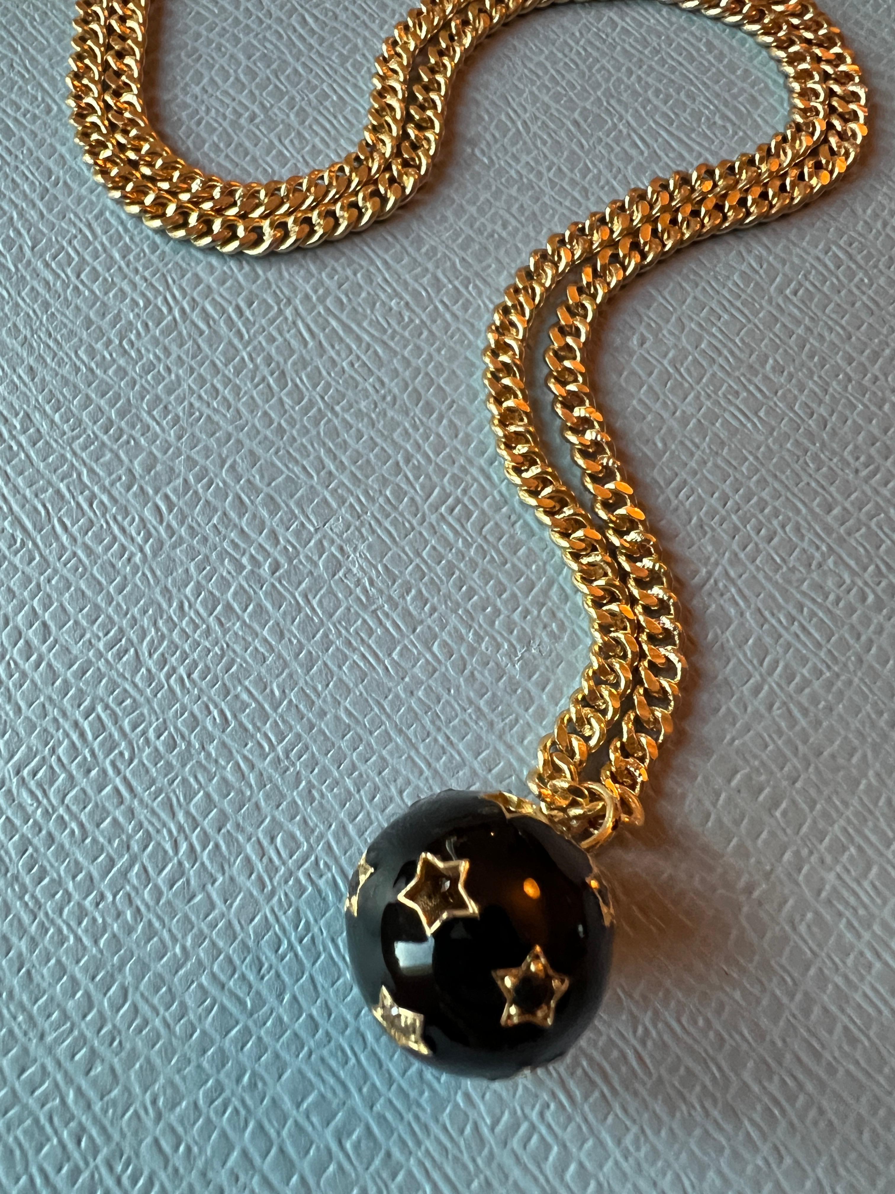 Black Diamond White Diamond Star Ball Necklace Victorian Style Black Enamel For Sale 11