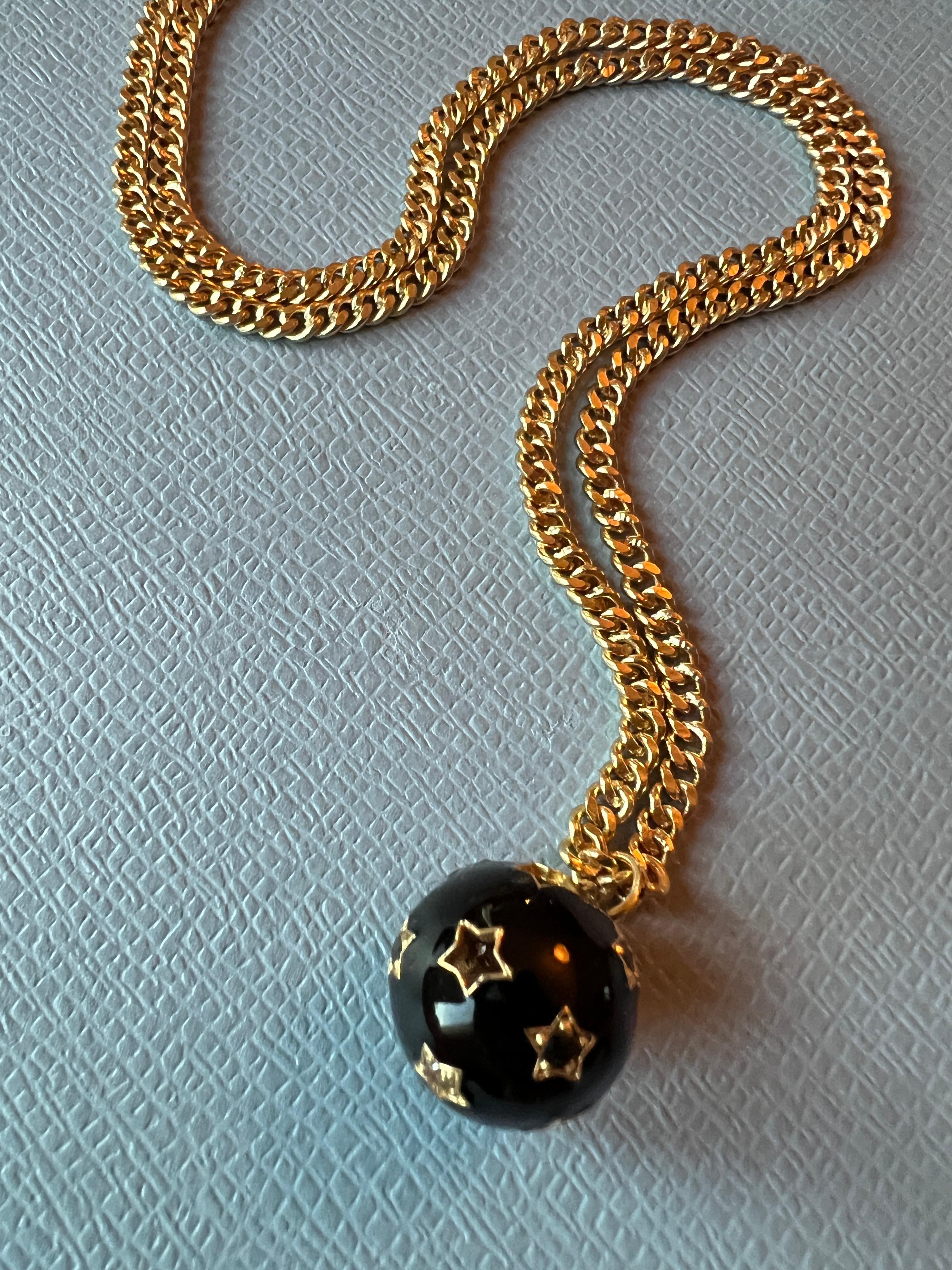 Black Diamond White Diamond Star Ball Necklace Victorian Style Black Enamel For Sale 12