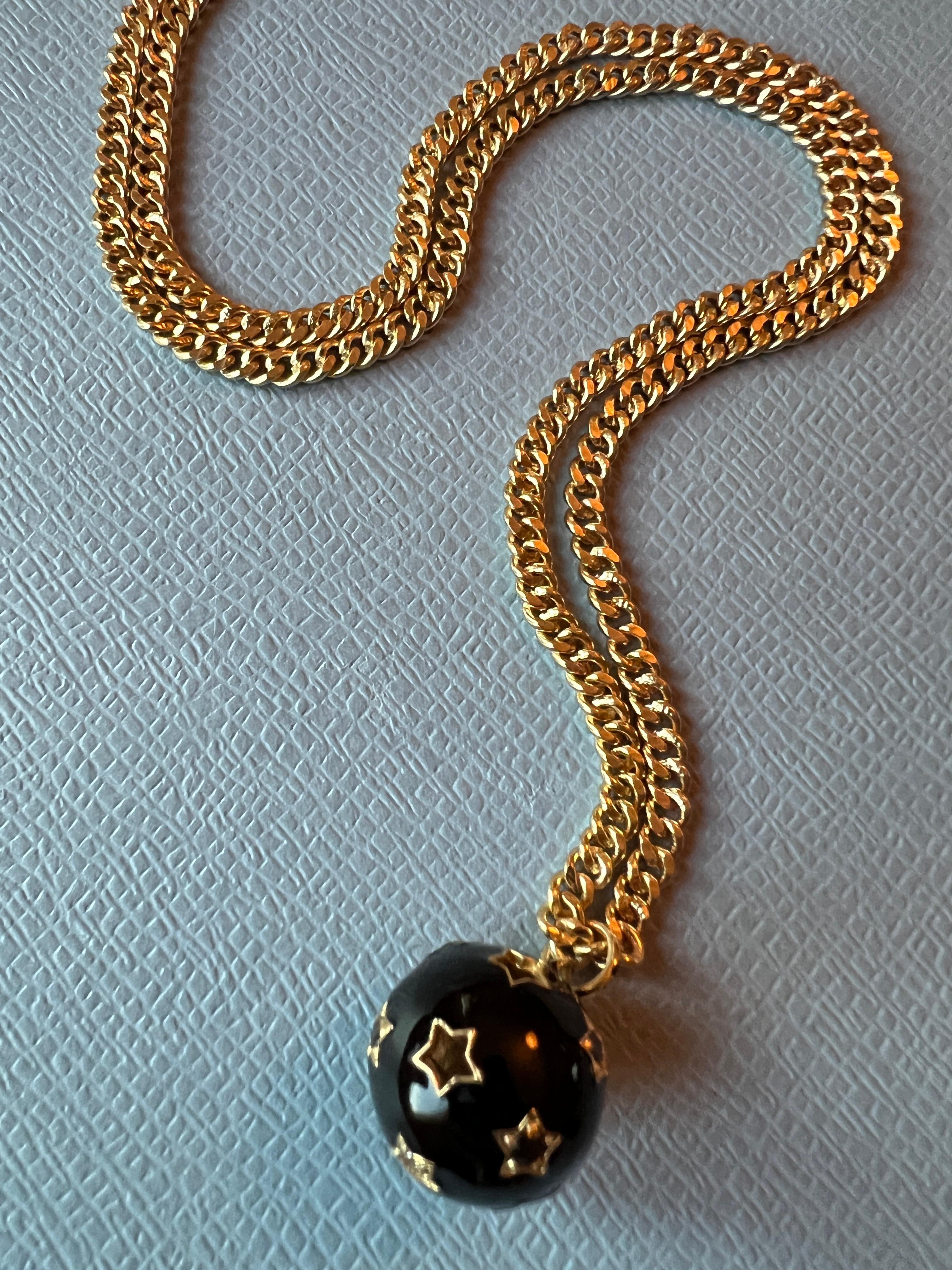 Contemporary Black Diamond White Diamond Star Ball Necklace Victorian Style Black Enamel For Sale