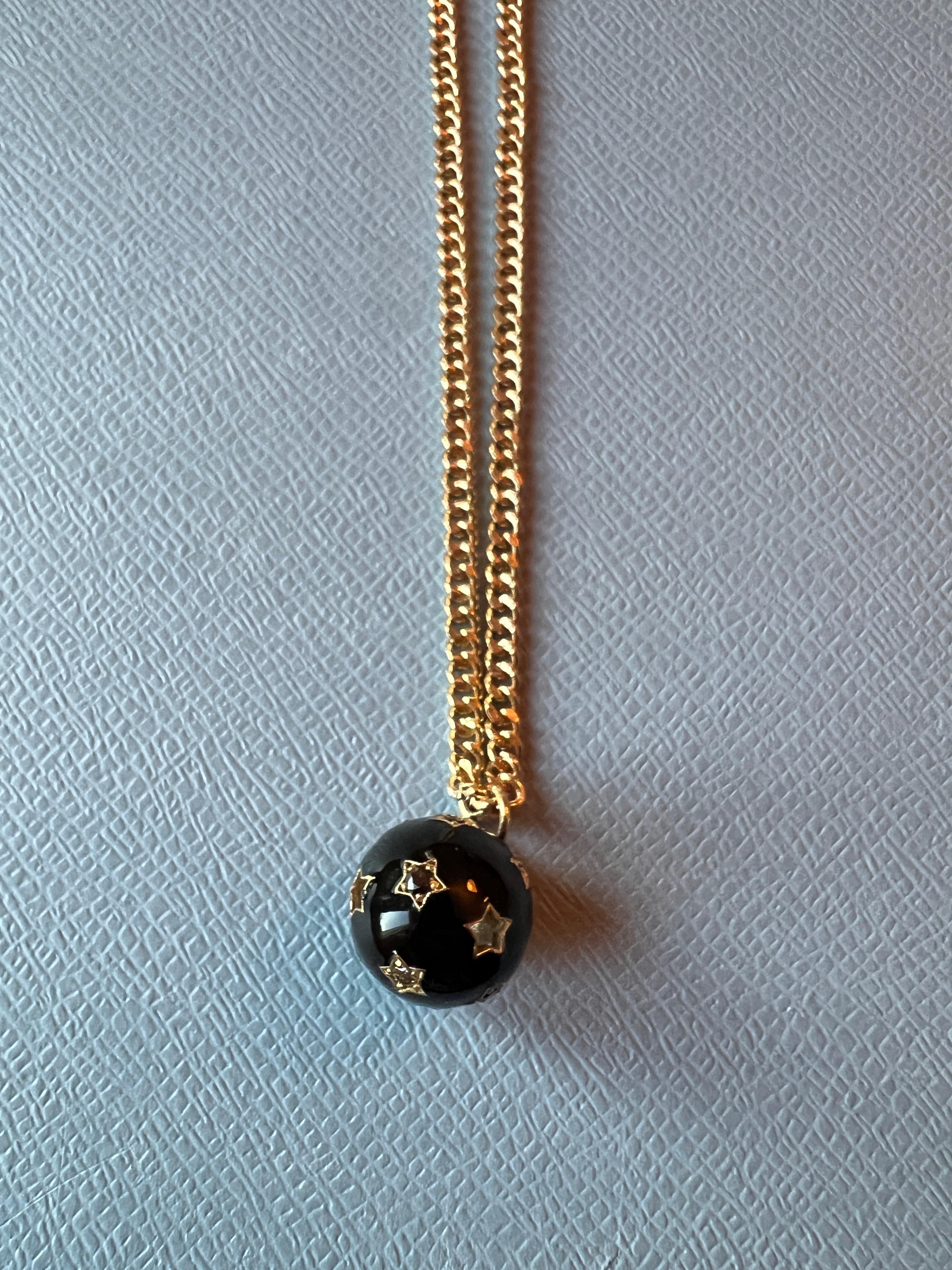 Black Diamond White Diamond Star Ball Necklace Victorian Style Black Enamel For Sale 1