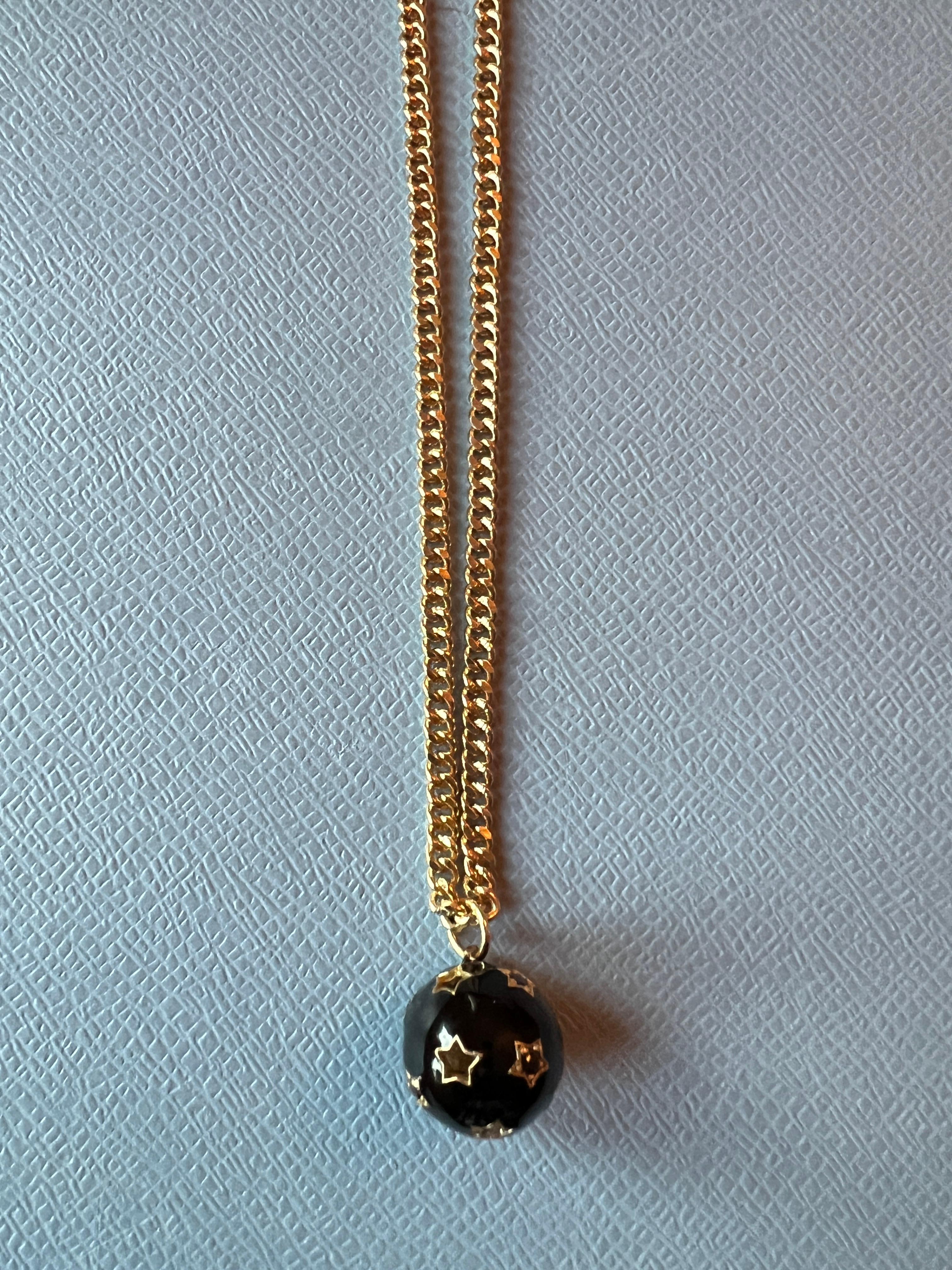 Black Diamond White Diamond Star Ball Necklace Victorian Style Black Enamel For Sale 3