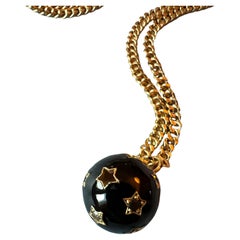 Black Diamond White Diamond Star Ball Necklace Victorian Style Black Enamel