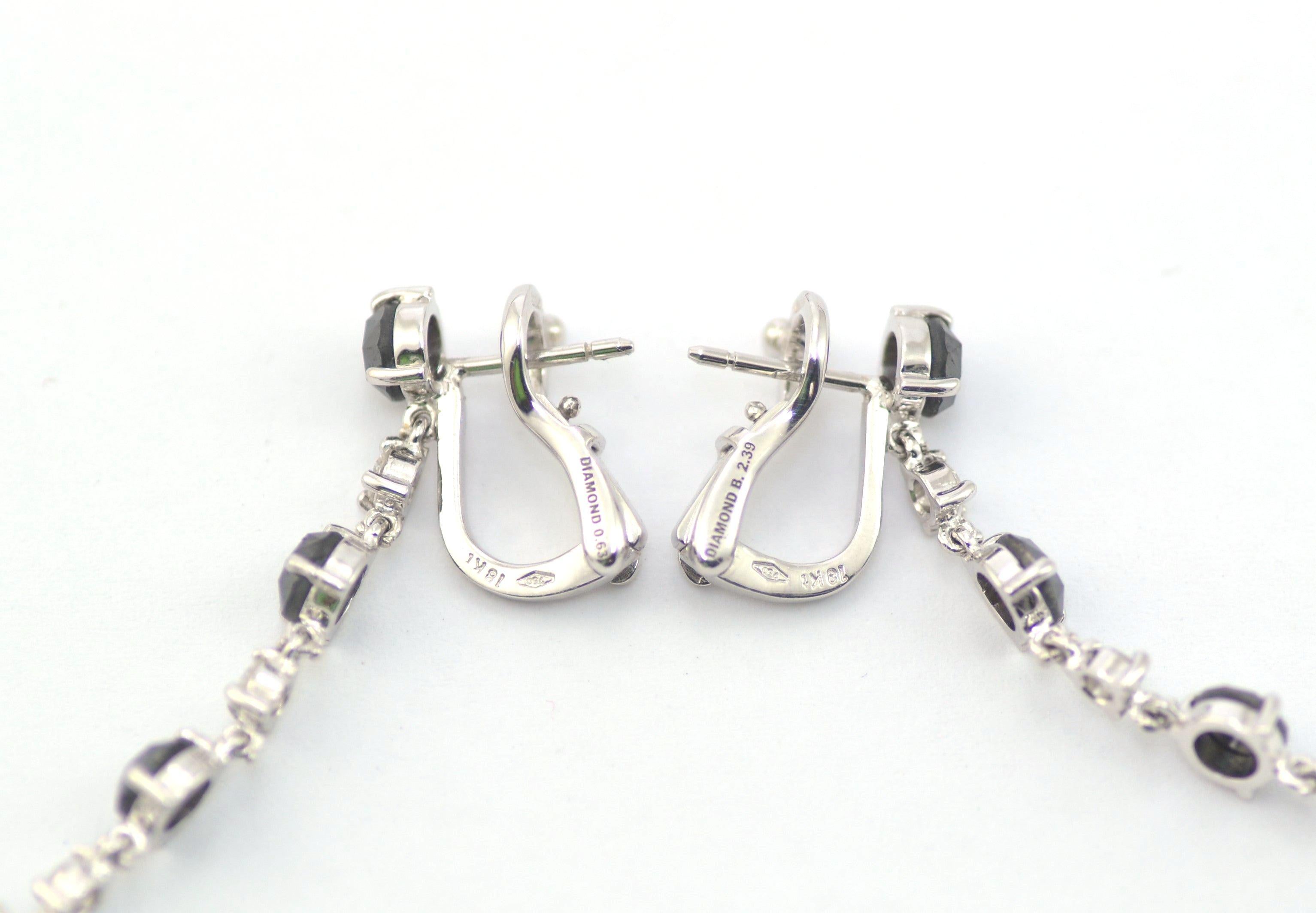 Black Diamonds White Diamonds Onyx 18 KT White Gold Long Made in Italy Earrings In New Condition In Valenza , IT