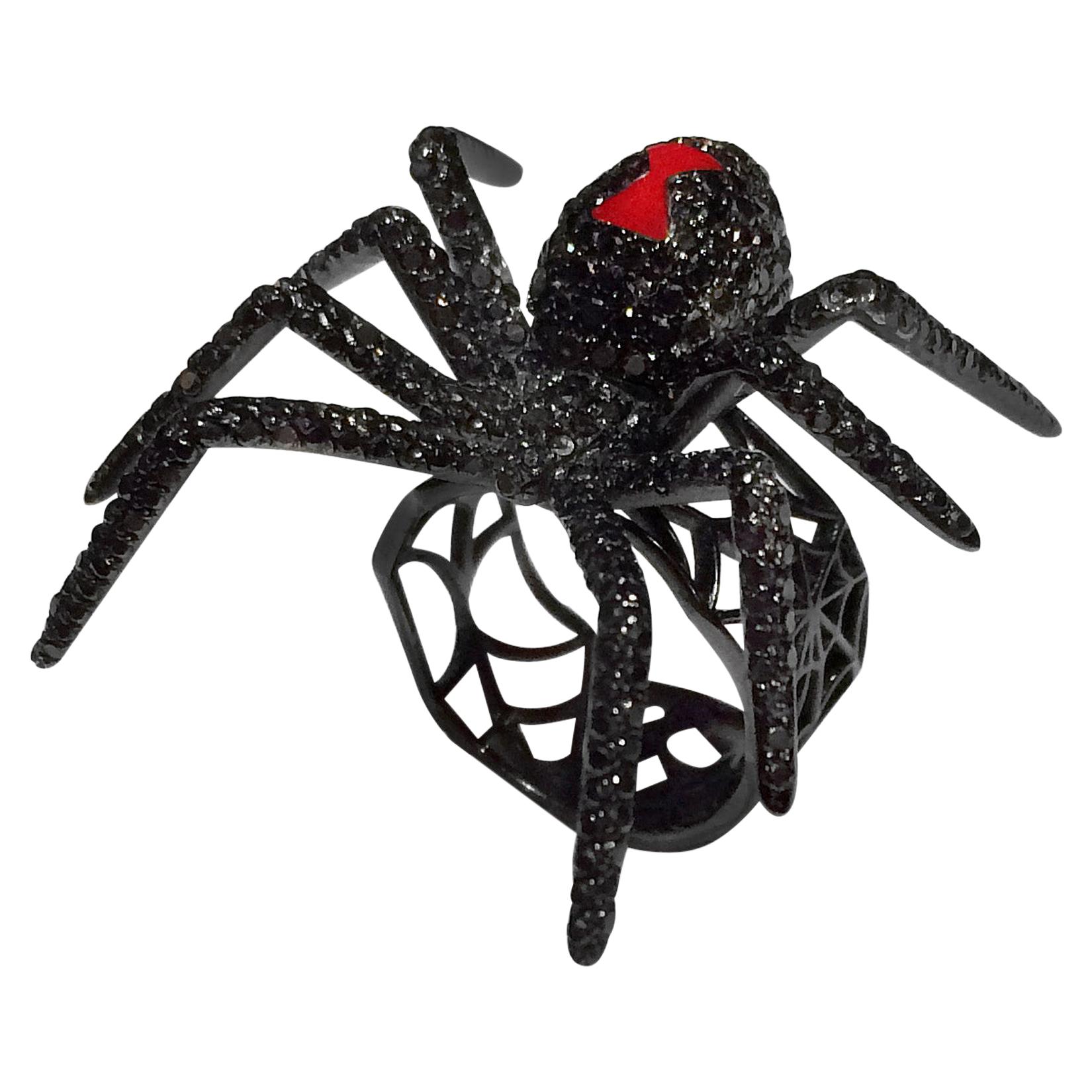 Black Diamond White Gold Cocktail Ring, the Black Widow Spider Ring For Sale