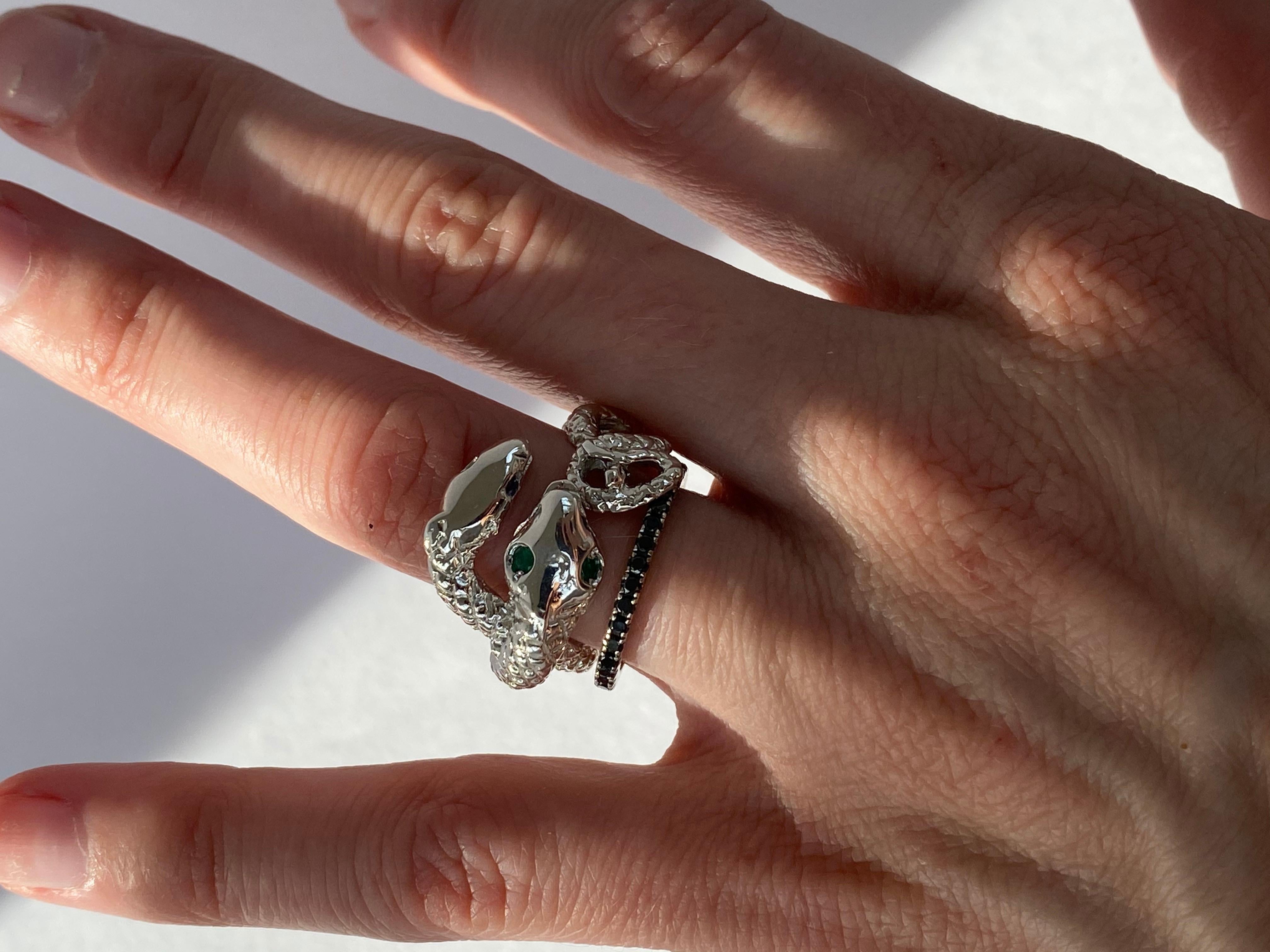 da uomo o donna Anello a serpente con diamante nero in oro bianco Anello da cocktail J DAUPHIN