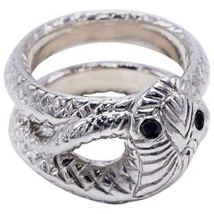 Schwarzer Diamant-Schlangenring Weißgold im viktorianischen Stil Cocktail-Ring J Dauphin