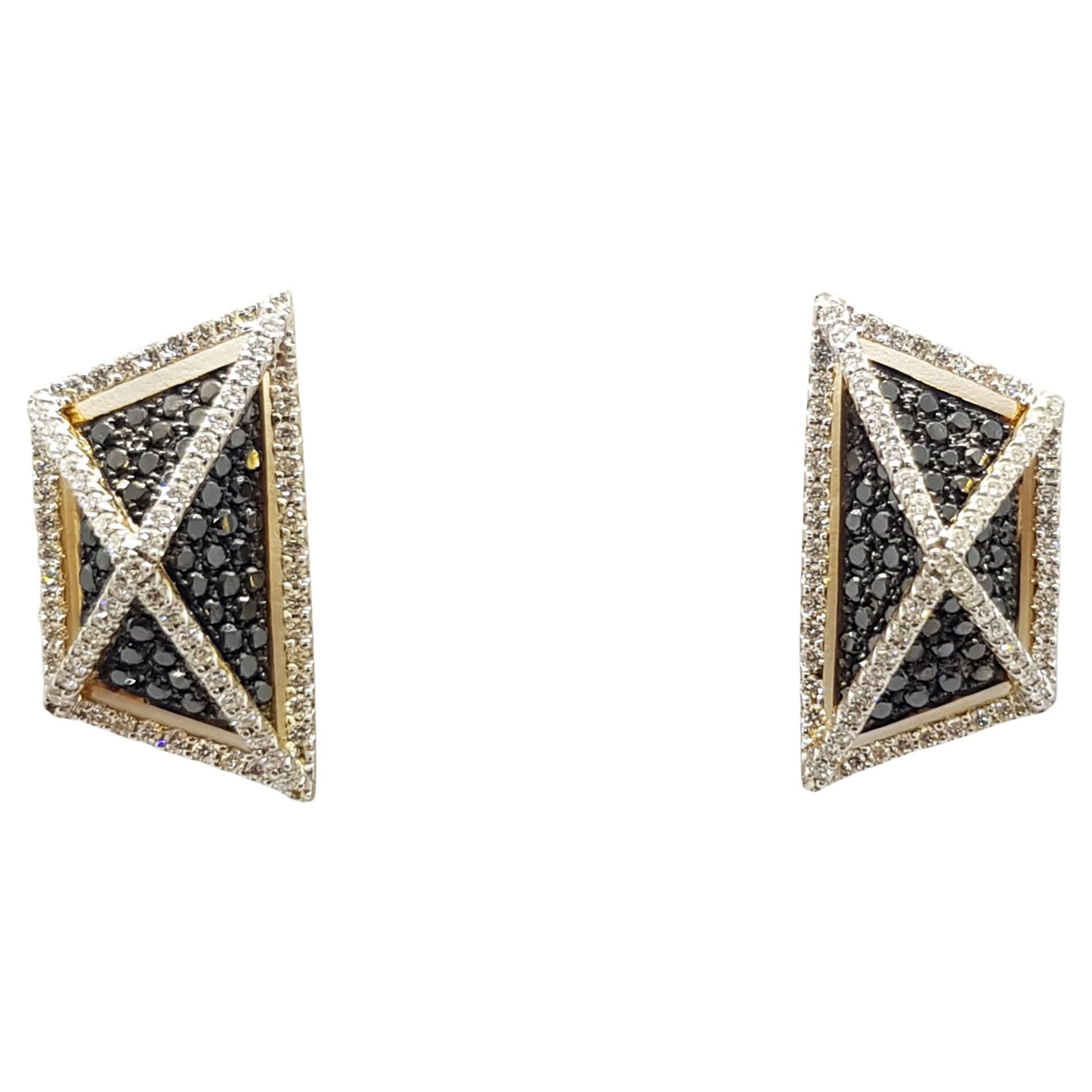 Black Diamond with Diamond Earrings Set in 18 Karat Gold by Kavant & Sharart For Sale