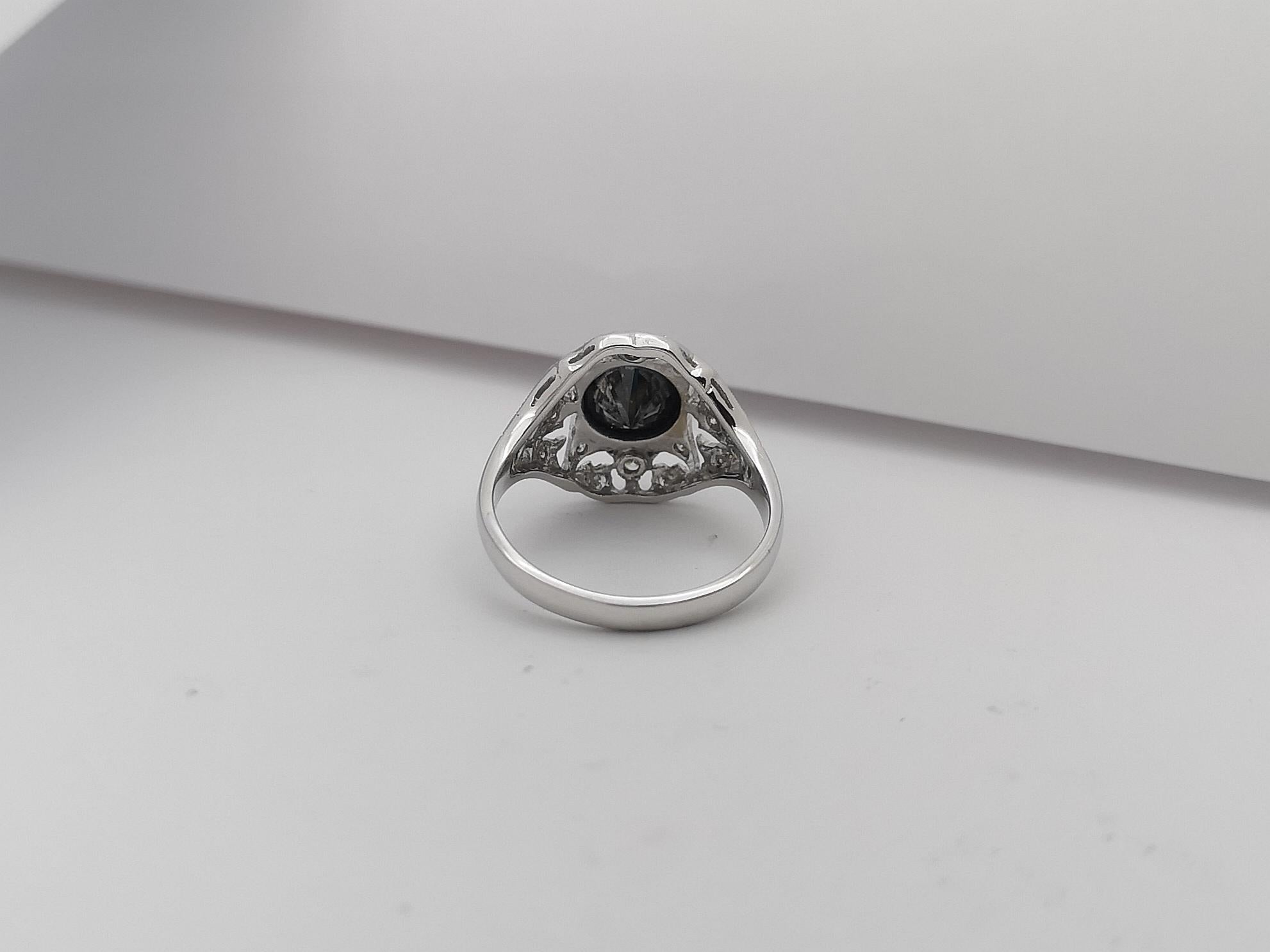 Black Diamond with Diamond Ring Set in 18 Karat White Gold Settings For Sale 3