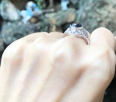 Black Diamond with Diamond Ring Set in 18 Karat White Gold Settings