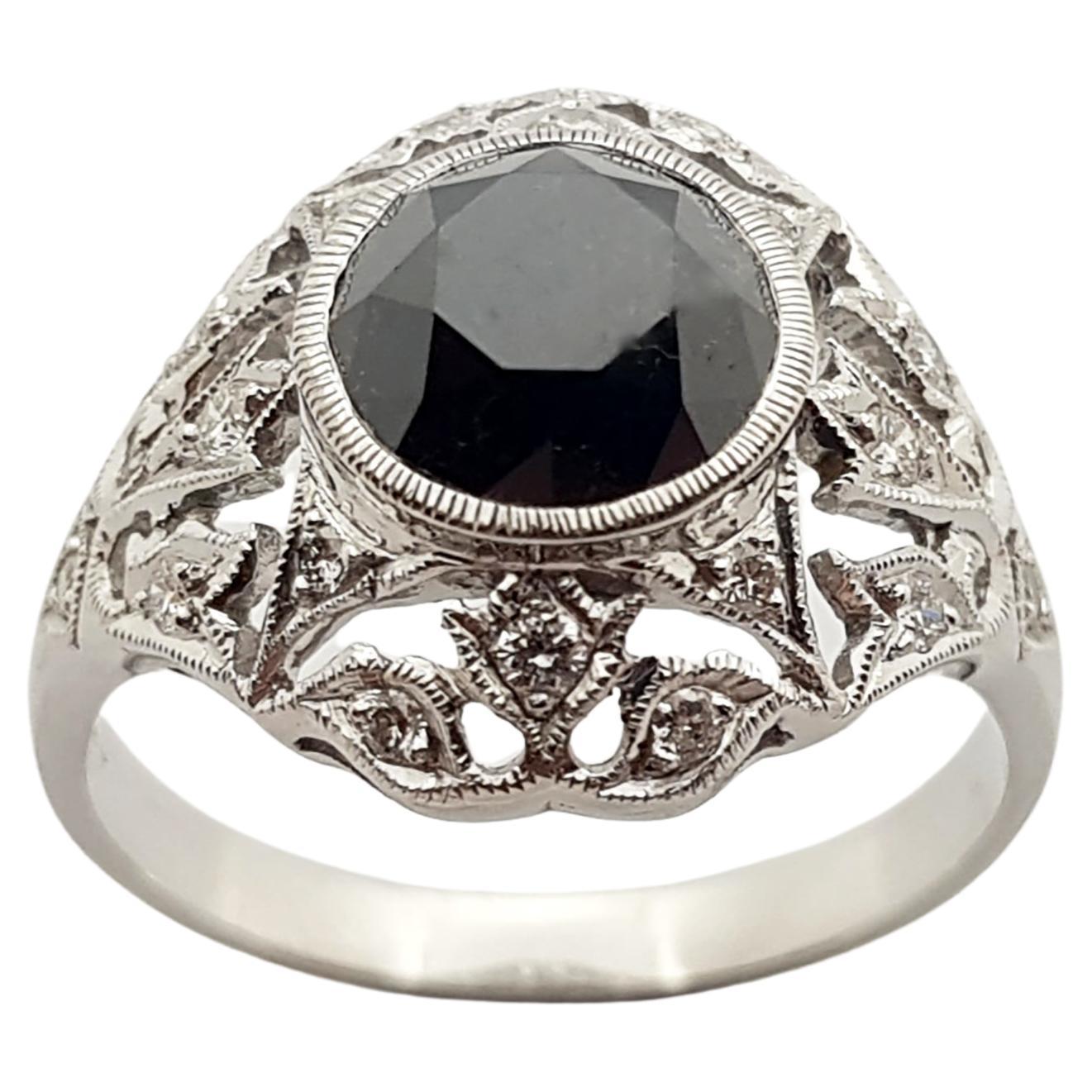 Black Diamond with Diamond Ring Set in 18 Karat White Gold Settings For Sale