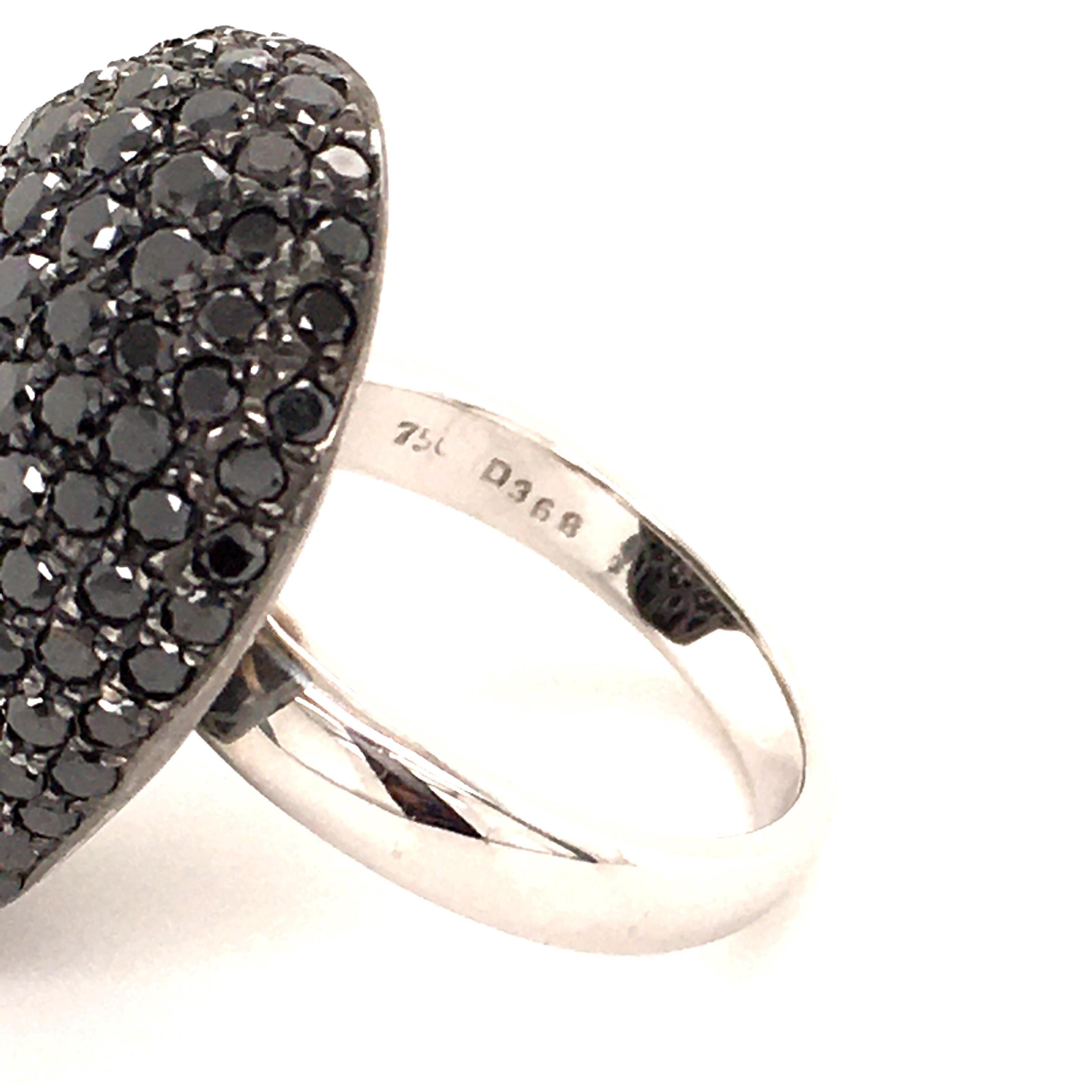 Black Diamonds 18 Karat White Gold Cocktail Ring For Sale 5