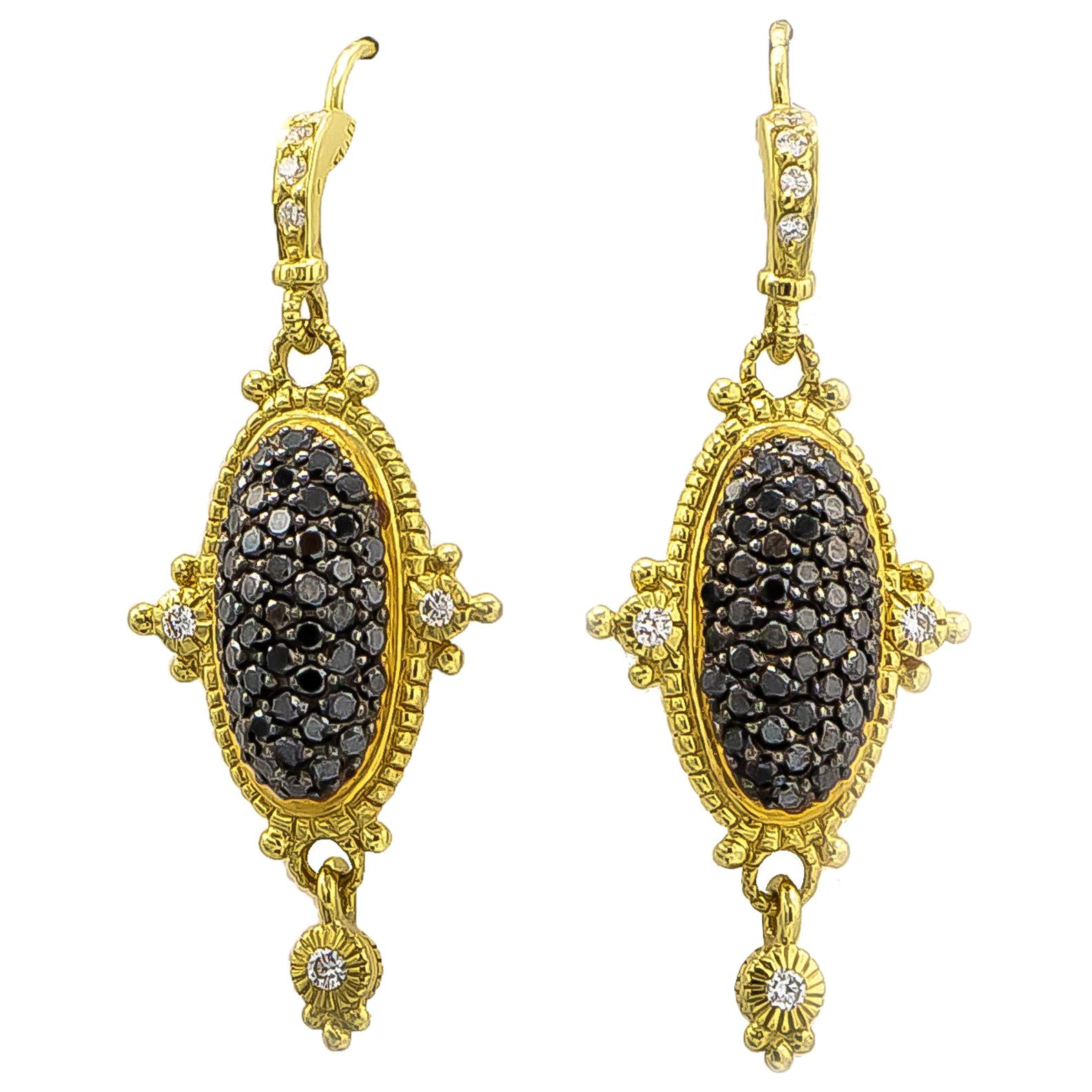 Black Diamonds 2.20 Carat and White Diamonds 0.30 Carat Earrings 18 Karat Gold