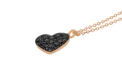 Black Diamonds and 18k Rose Gold Heart Shaped Pendant Necklace