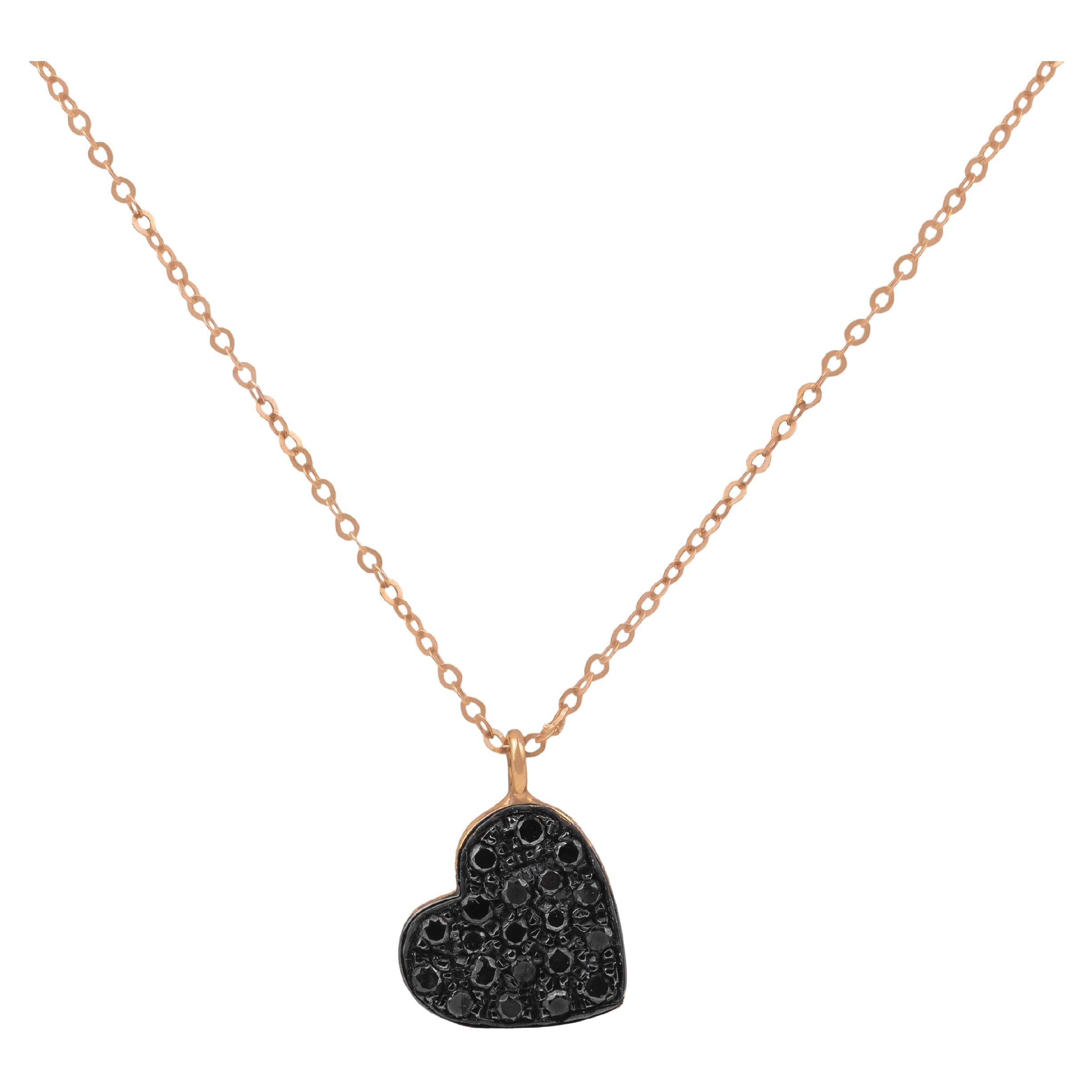 Black Diamonds and 18k Rose Gold Heart Shaped Pendant Necklace For Sale