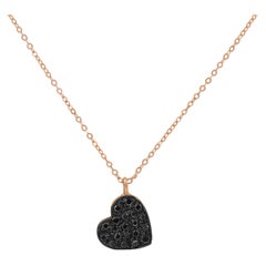 Black Diamonds and 18k Rose Gold Heart Shaped Pendant Necklace