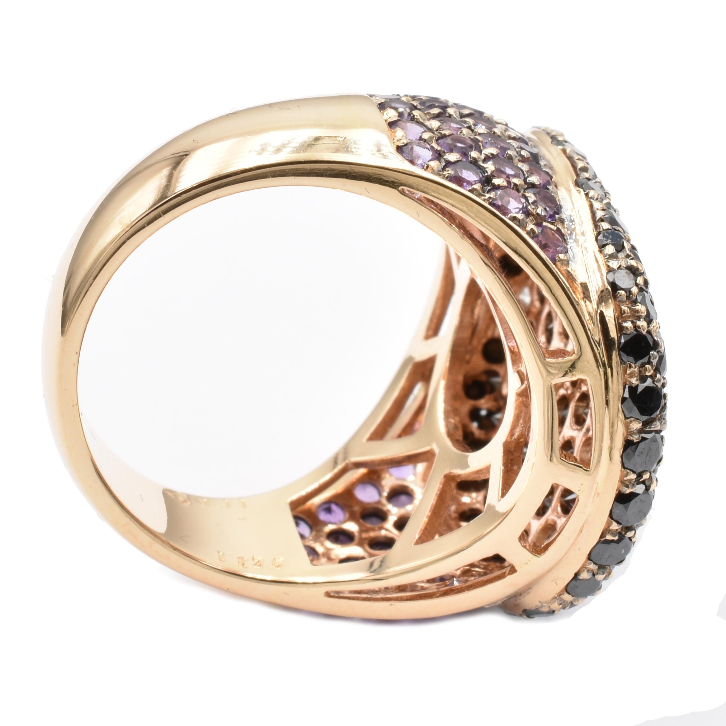 Women's Gilberto Cassola Black Diamonds and Amethyst Rose Gold Ring Made in Italy For Sale